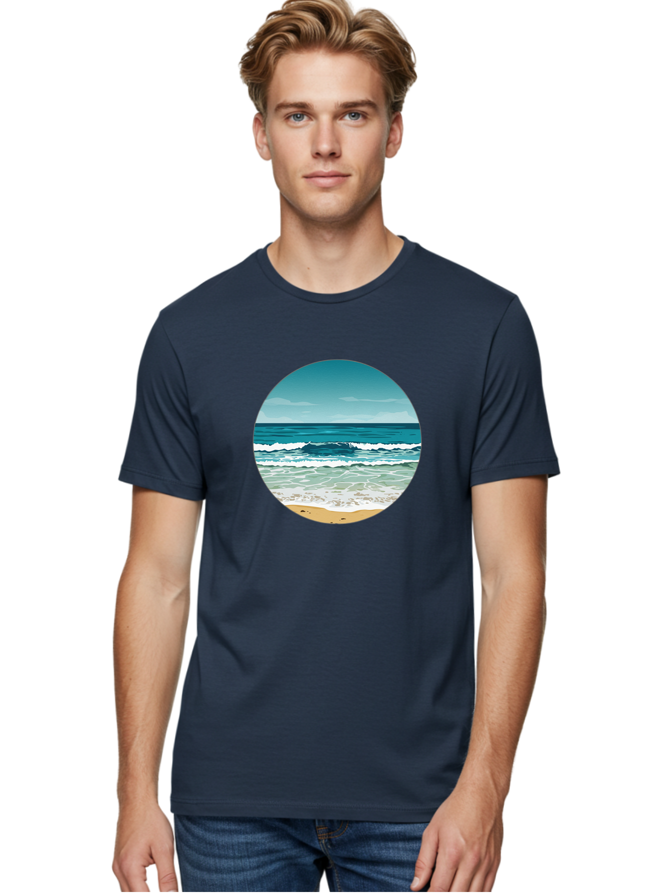 Beach-Scene-1 Men'S Graphic Tee, 100% Cotton, Comfortable Casual Summer Wear, Machine Washable, Vintage Camera, Old Camera, Antique Camera, Black Camera, Classic Photography, Photography Equipment, Nostalgic Device, Film Camera, Camera Art Bak036