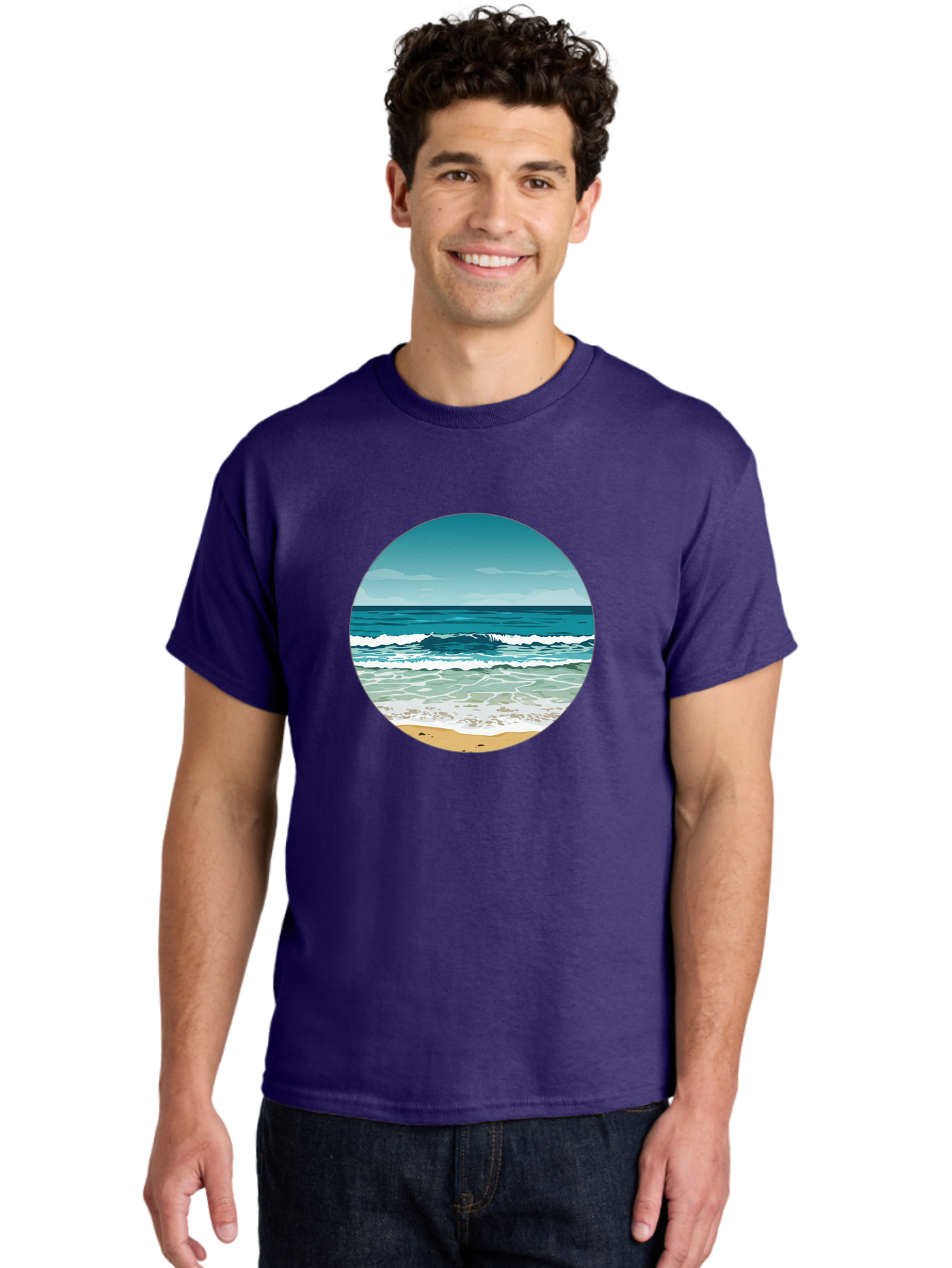 Beach-Scene-1 Men'S Graphic Tee, 100% Cotton, Comfortable Casual Summer Wear, Machine Washable, Vintage Camera, Old Camera, Antique Camera, Black Camera, Classic Photography, Photography Equipment, Nostalgic Device, Film Camera, Camera Art Bak036