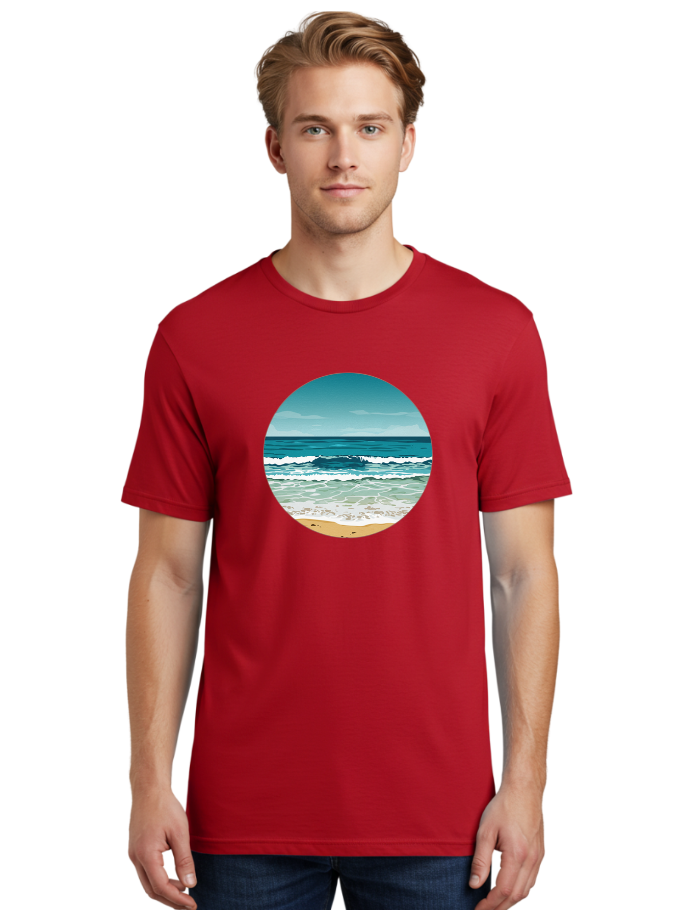 Beach-Scene-1 Men'S Graphic Tee, 100% Cotton, Comfortable Casual Summer Wear, Machine Washable, Vintage Camera, Old Camera, Antique Camera, Black Camera, Classic Photography, Photography Equipment, Nostalgic Device, Film Camera, Camera Art Bak036