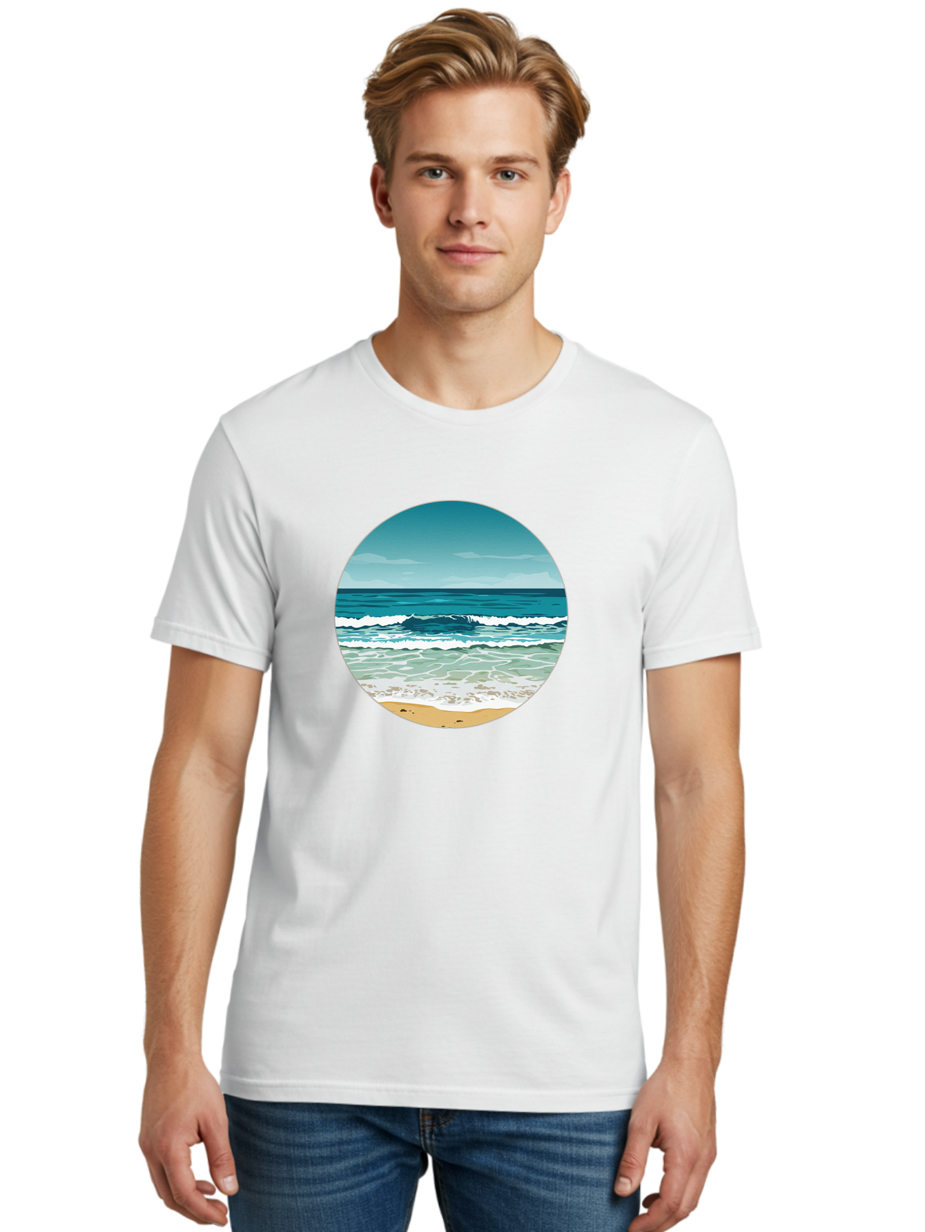 Beach-Scene-1 Men'S Graphic Tee, 100% Cotton, Comfortable Casual Summer Wear, Machine Washable, Vintage Camera, Old Camera, Antique Camera, Black Camera, Classic Photography, Photography Equipment, Nostalgic Device, Film Camera, Camera Art Bak036
