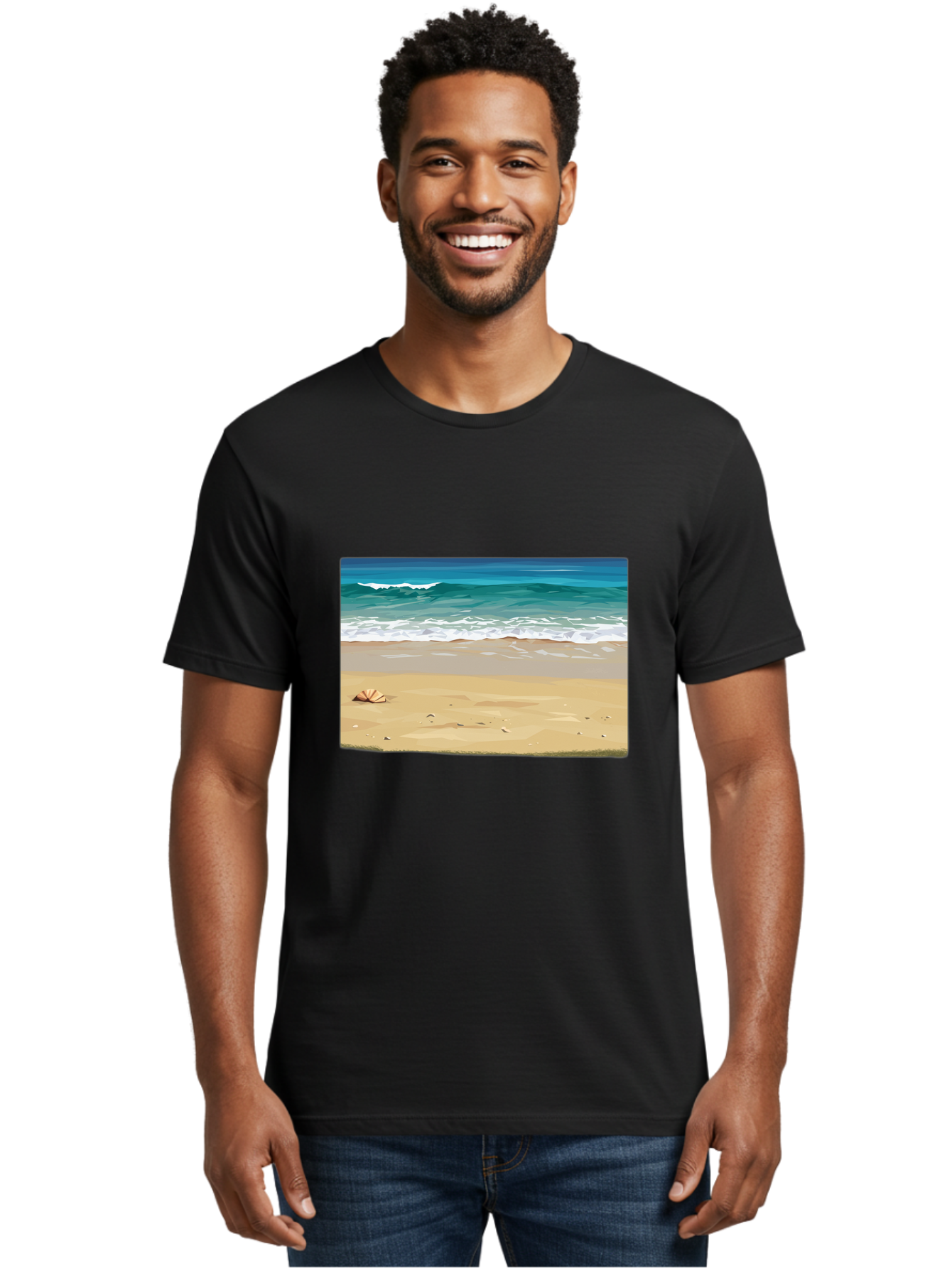 Beach-Scene-2 Men'S Graphic Tee, 100% Cotton, Comfortable Casual Summer Wear, Machine Washable, Vintage Camera, Old Camera, Antique Camera, Black Camera, Classic Photography, Photography Equipment, Nostalgic Device, Film Camera, Camera Art Bak037