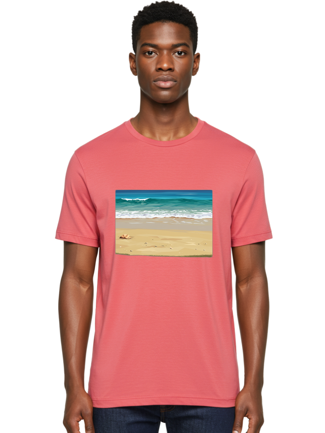 Beach-Scene-2 Men'S Graphic Tee, 100% Cotton, Comfortable Casual Summer Wear, Machine Washable, Vintage Camera, Old Camera, Antique Camera, Black Camera, Classic Photography, Photography Equipment, Nostalgic Device, Film Camera, Camera Art Bak037