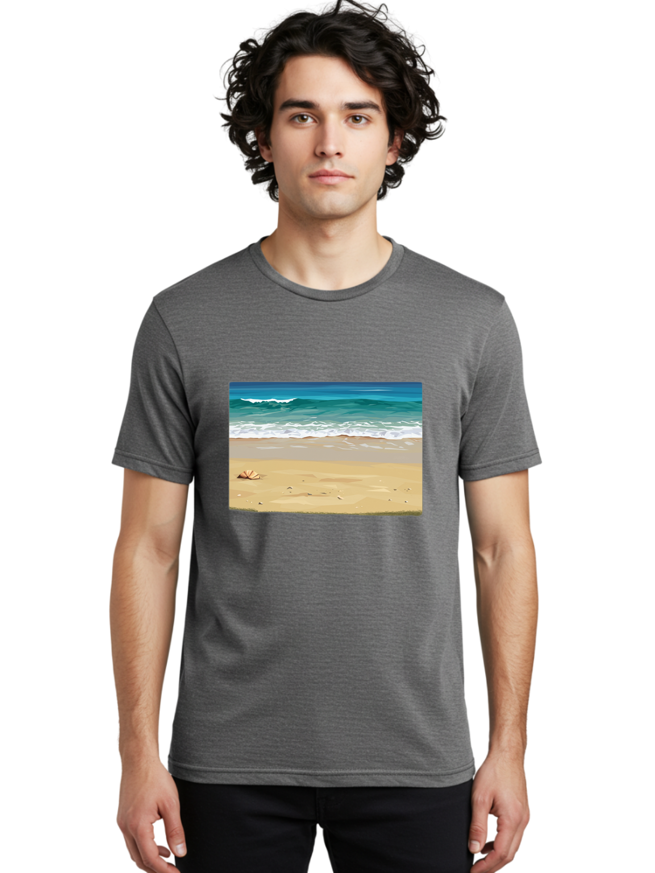 Beach-Scene-2 Men'S Graphic Tee, 100% Cotton, Comfortable Casual Summer Wear, Machine Washable, Vintage Camera, Old Camera, Antique Camera, Black Camera, Classic Photography, Photography Equipment, Nostalgic Device, Film Camera, Camera Art Bak037
