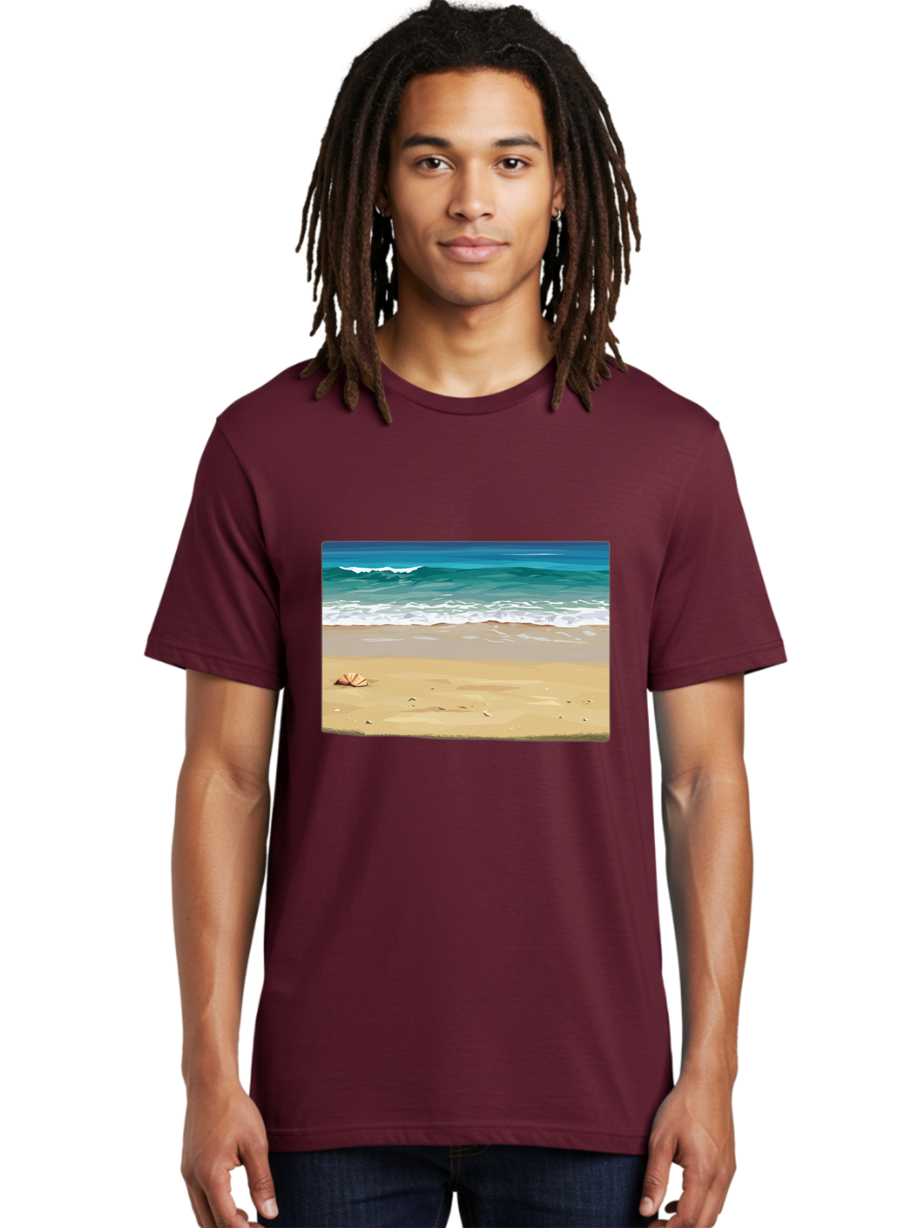 Beach-Scene-2 Men'S Graphic Tee, 100% Cotton, Comfortable Casual Summer Wear, Machine Washable, Vintage Camera, Old Camera, Antique Camera, Black Camera, Classic Photography, Photography Equipment, Nostalgic Device, Film Camera, Camera Art Bak037