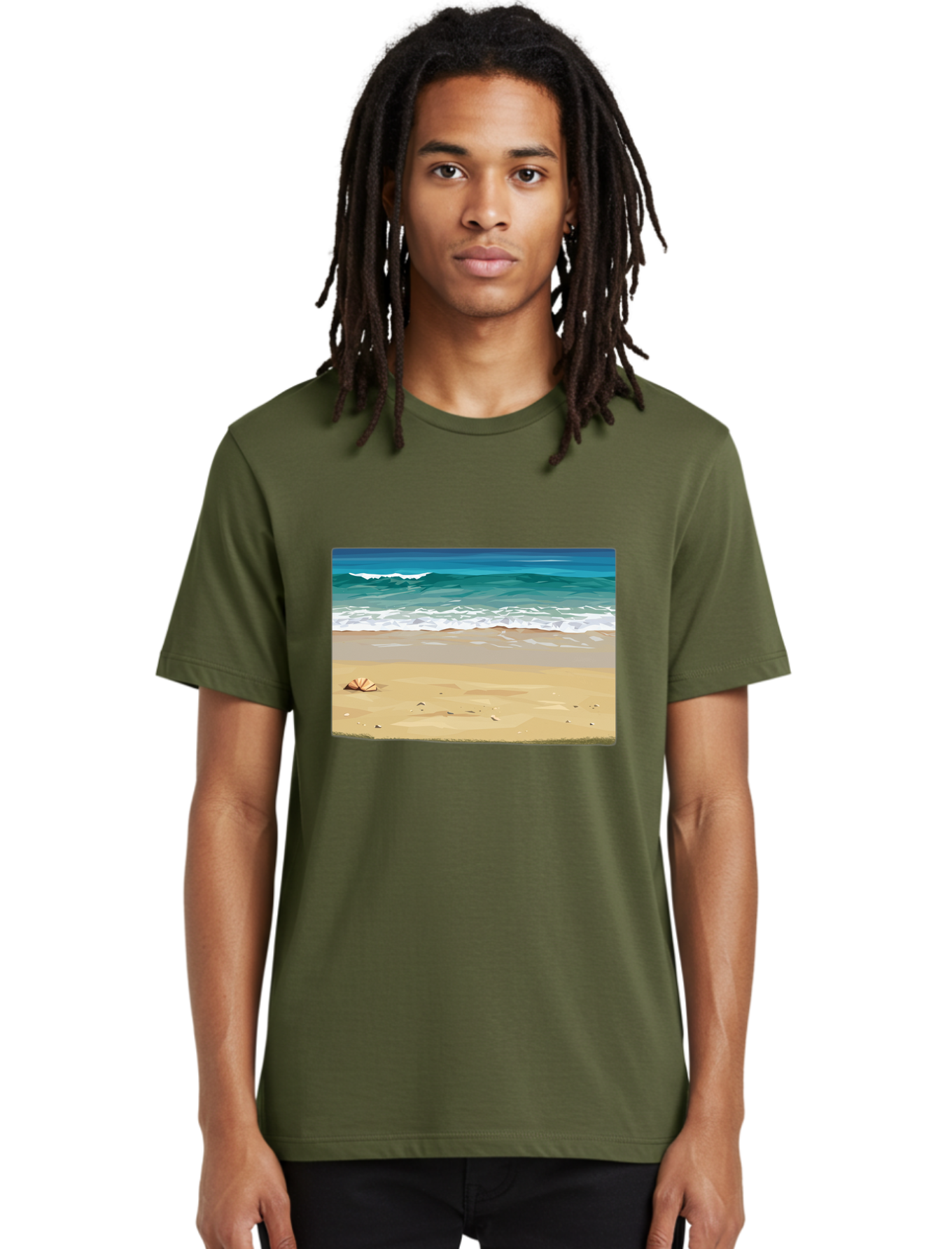 Beach-Scene-2 Men'S Graphic Tee, 100% Cotton, Comfortable Casual Summer Wear, Machine Washable, Vintage Camera, Old Camera, Antique Camera, Black Camera, Classic Photography, Photography Equipment, Nostalgic Device, Film Camera, Camera Art Bak037