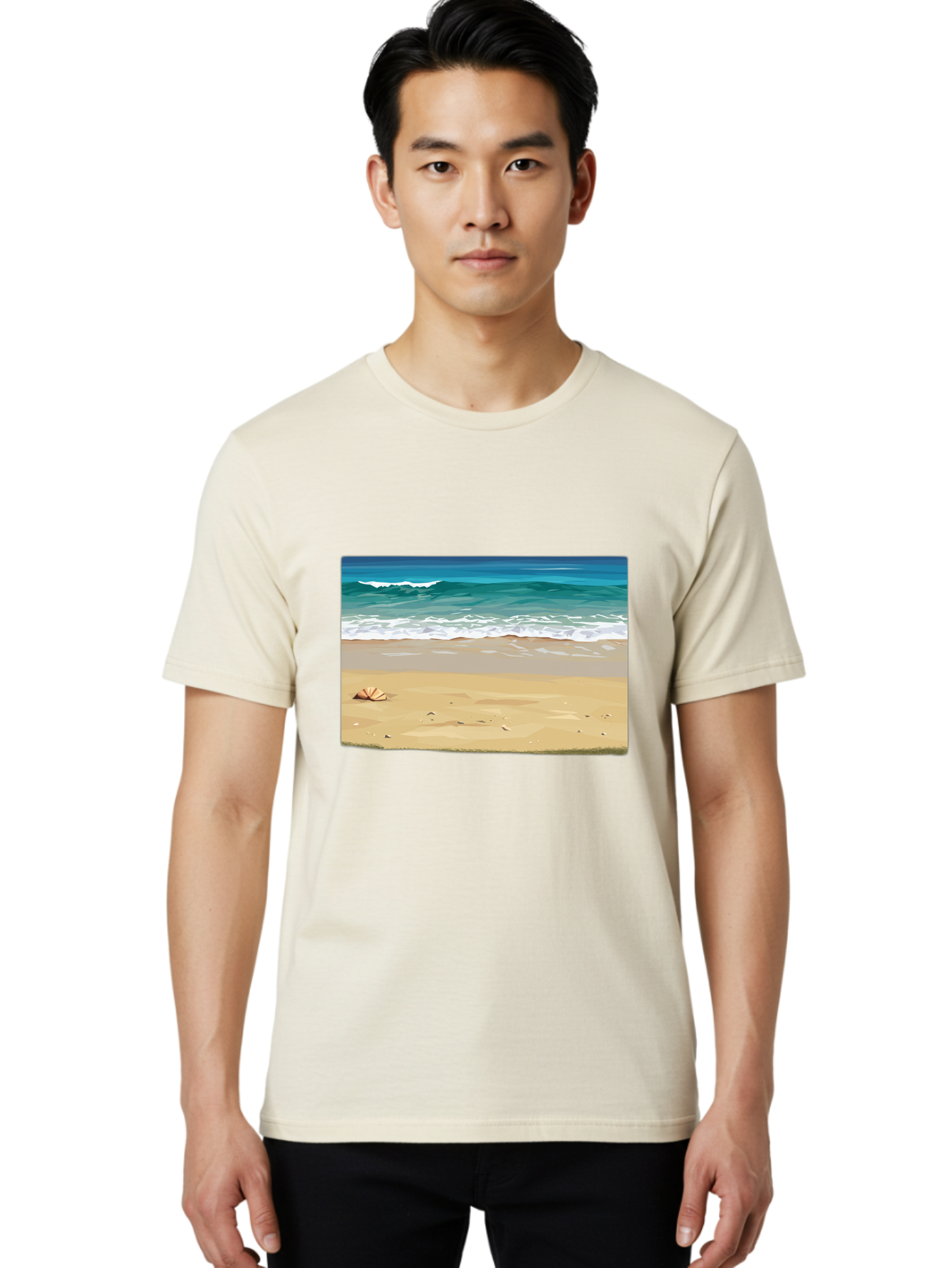 Beach-Scene-2 Men'S Graphic Tee, 100% Cotton, Comfortable Casual Summer Wear, Machine Washable, Vintage Camera, Old Camera, Antique Camera, Black Camera, Classic Photography, Photography Equipment, Nostalgic Device, Film Camera, Camera Art Bak037