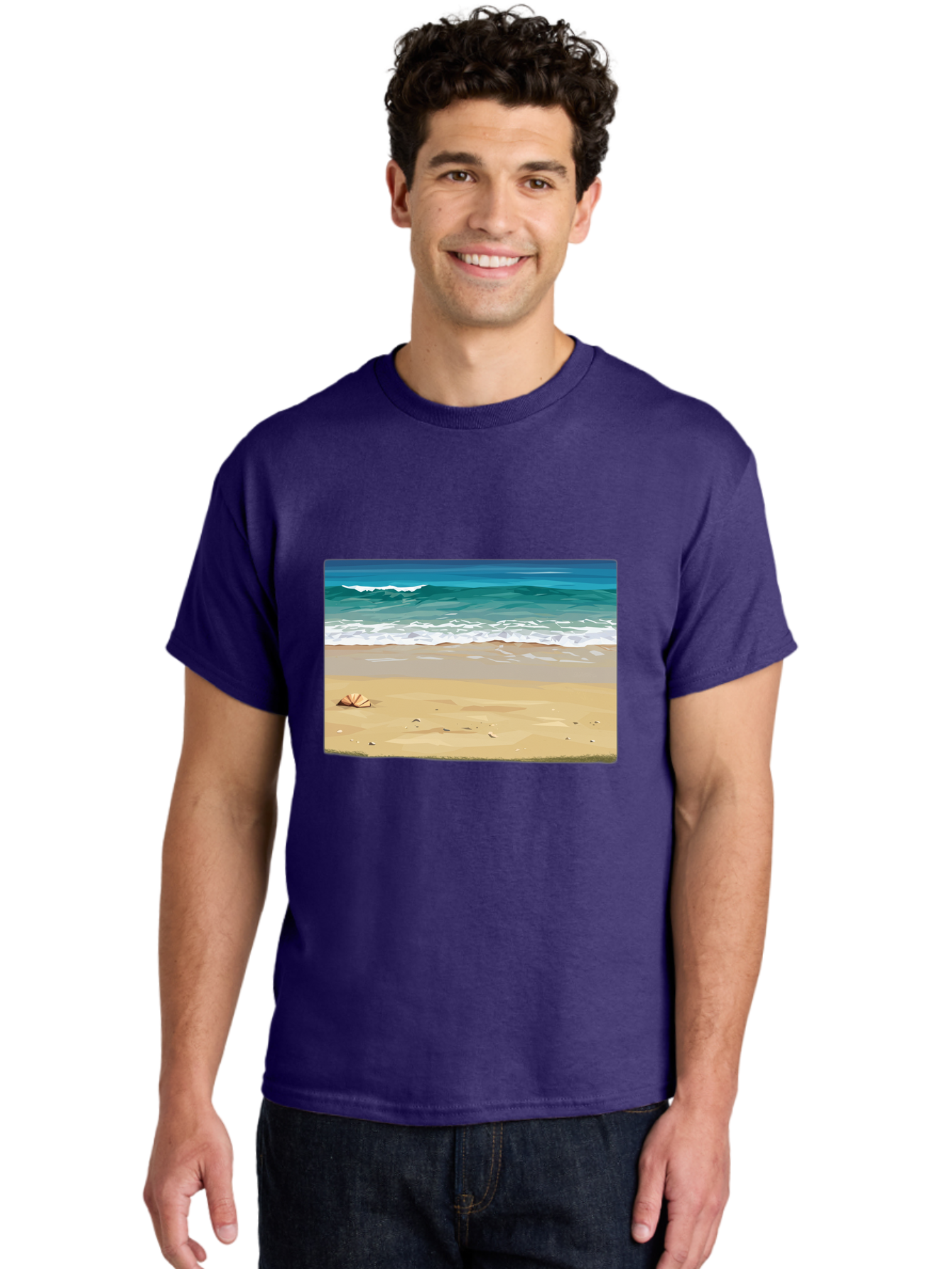 Beach-Scene-2 Men'S Graphic Tee, 100% Cotton, Comfortable Casual Summer Wear, Machine Washable, Vintage Camera, Old Camera, Antique Camera, Black Camera, Classic Photography, Photography Equipment, Nostalgic Device, Film Camera, Camera Art Bak037