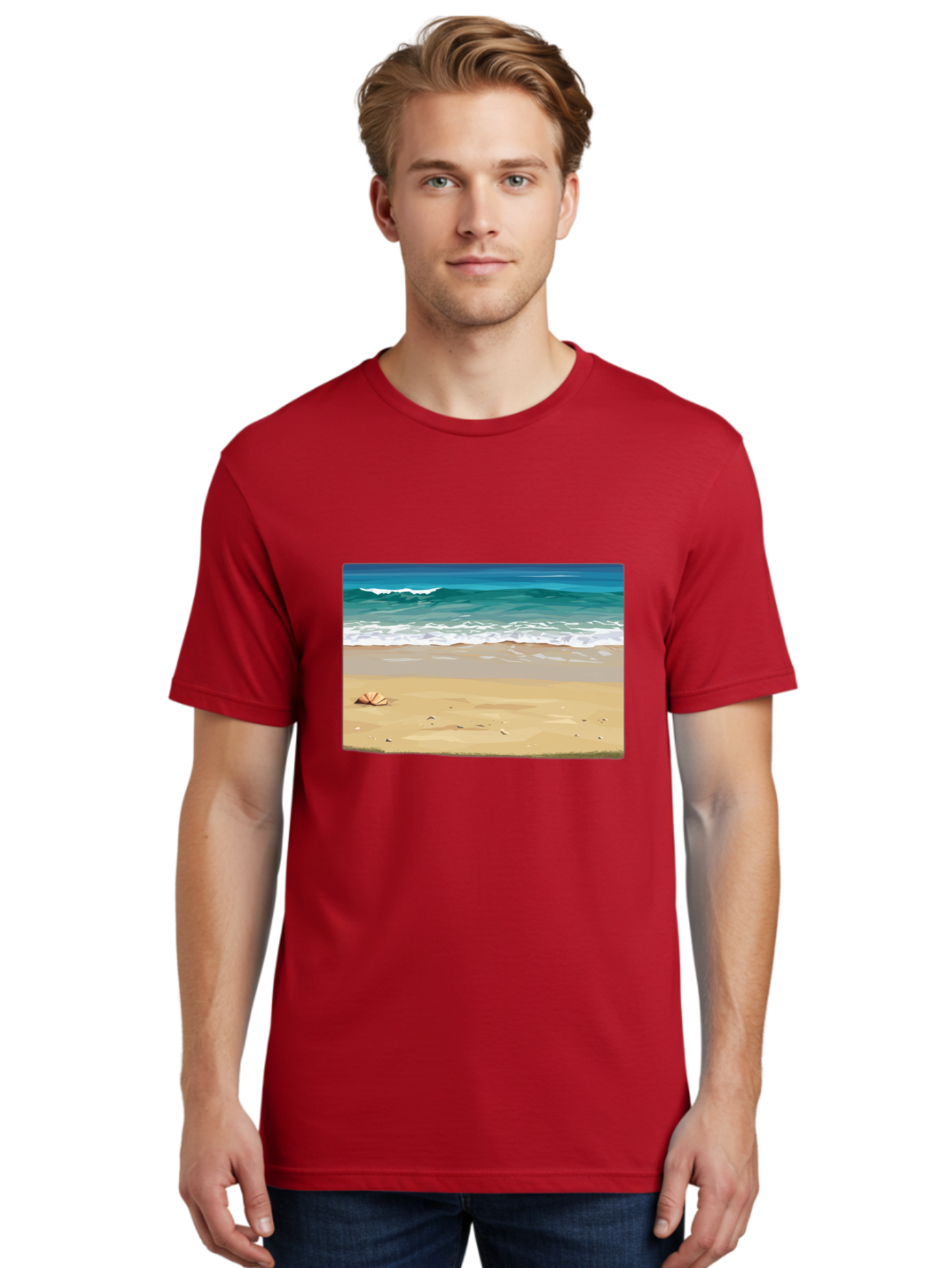 Beach-Scene-2 Men'S Graphic Tee, 100% Cotton, Comfortable Casual Summer Wear, Machine Washable, Vintage Camera, Old Camera, Antique Camera, Black Camera, Classic Photography, Photography Equipment, Nostalgic Device, Film Camera, Camera Art Bak037
