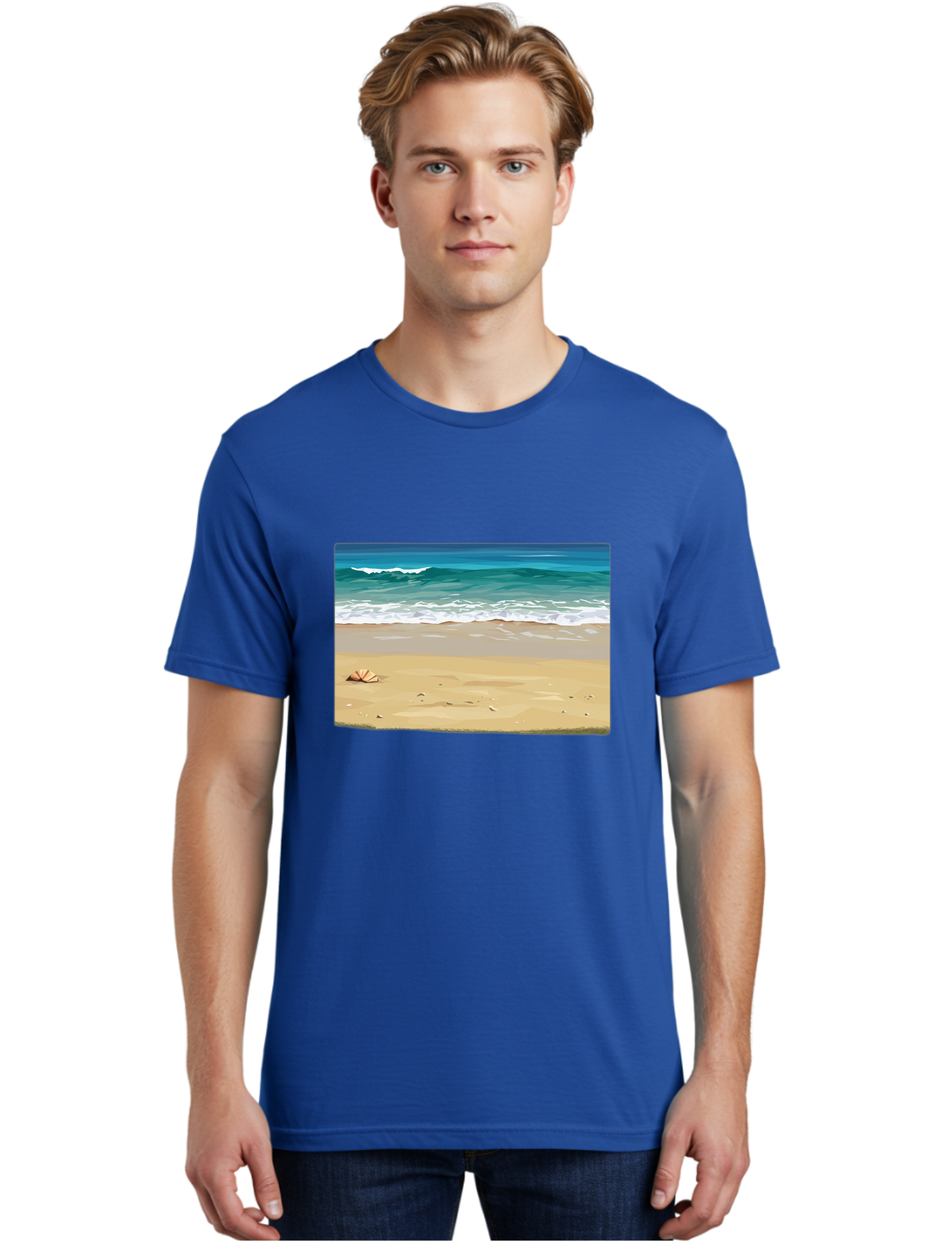 Beach-Scene-2 Men'S Graphic Tee, 100% Cotton, Comfortable Casual Summer Wear, Machine Washable, Vintage Camera, Old Camera, Antique Camera, Black Camera, Classic Photography, Photography Equipment, Nostalgic Device, Film Camera, Camera Art Bak037