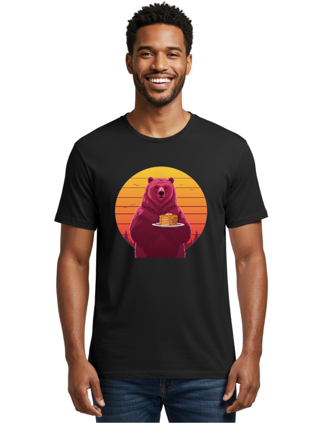 Bear-Holding-Pancakes Men'S Graphic Tee, 100% Cotton, Comfortable Casual Summer Wear, Machine Washable, Vintage Camera, Old Camera, Antique Camera, Black Camera, Classic Photography, Photography Equipment, Nostalgic Device, Film Camera, Bak041