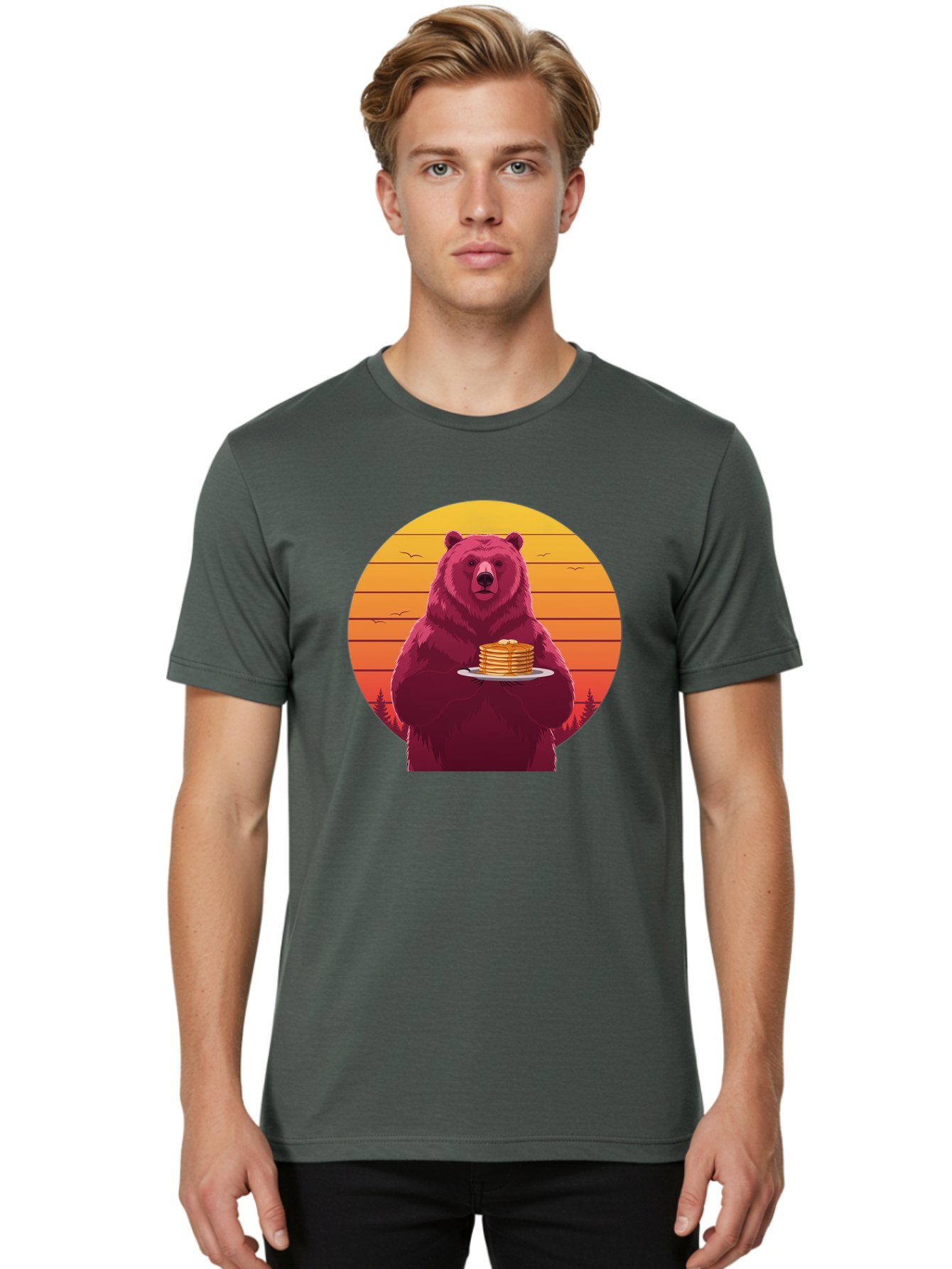 Bear-Holding-Pancakes Men'S Graphic Tee, 100% Cotton, Comfortable Casual Summer Wear, Machine Washable, Vintage Camera, Old Camera, Antique Camera, Black Camera, Classic Photography, Photography Equipment, Nostalgic Device, Film Camera, Bak041