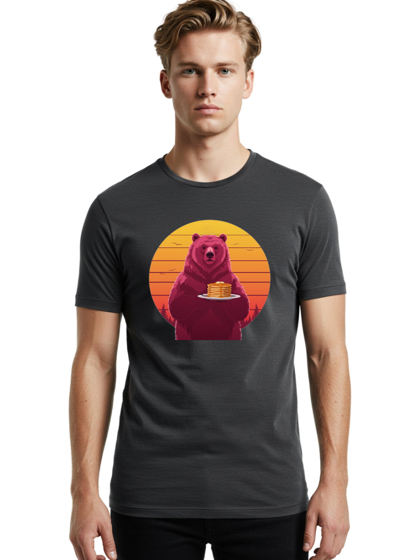 Bear-Holding-Pancakes Men'S Graphic Tee, 100% Cotton, Comfortable Casual Summer Wear, Machine Washable, Vintage Camera, Old Camera, Antique Camera, Black Camera, Classic Photography, Photography Equipment, Nostalgic Device, Film Camera, Bak041