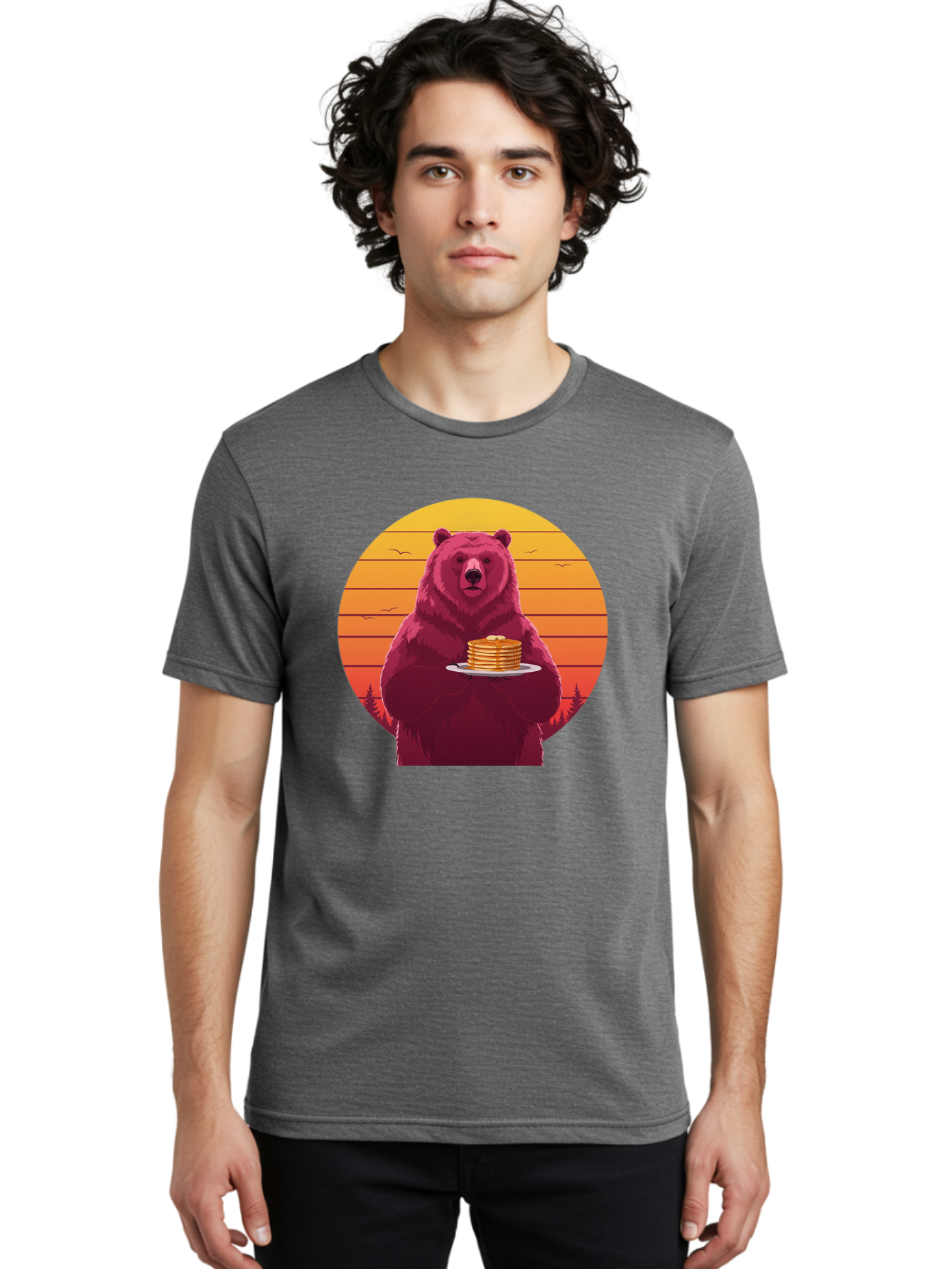Bear-Holding-Pancakes Men'S Graphic Tee, 100% Cotton, Comfortable Casual Summer Wear, Machine Washable, Vintage Camera, Old Camera, Antique Camera, Black Camera, Classic Photography, Photography Equipment, Nostalgic Device, Film Camera, Bak041