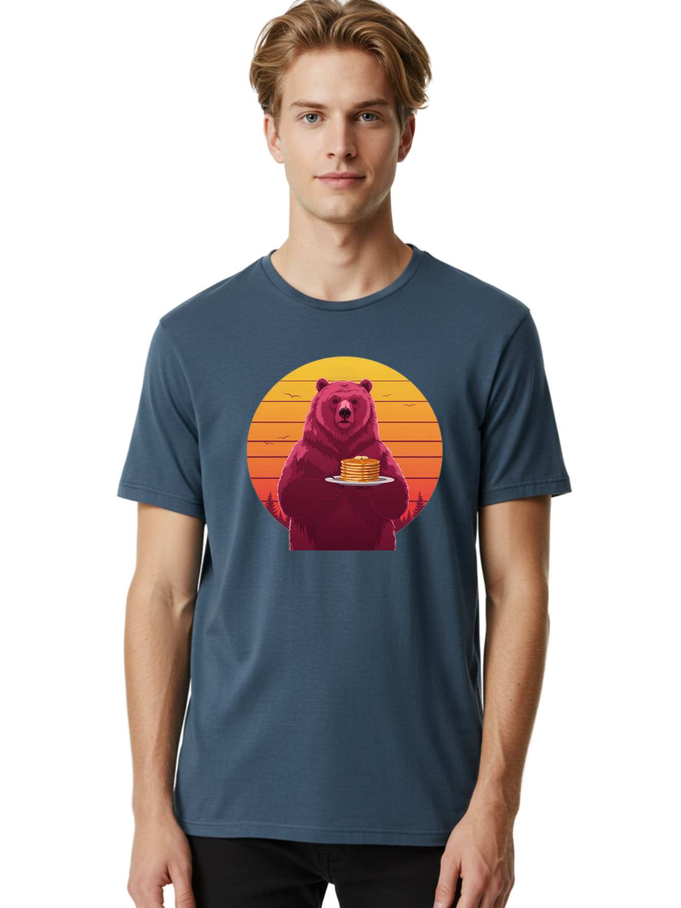 Bear-Holding-Pancakes Men'S Graphic Tee, 100% Cotton, Comfortable Casual Summer Wear, Machine Washable, Vintage Camera, Old Camera, Antique Camera, Black Camera, Classic Photography, Photography Equipment, Nostalgic Device, Film Camera, Bak041