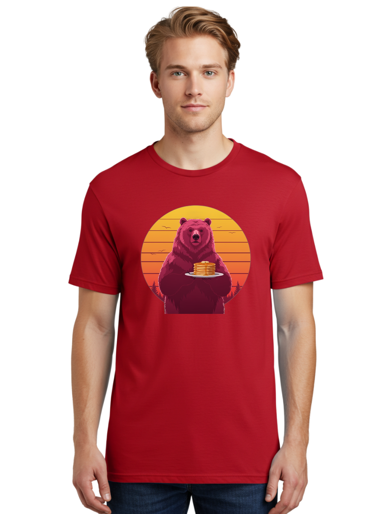 Bear-Holding-Pancakes Men'S Graphic Tee, 100% Cotton, Comfortable Casual Summer Wear, Machine Washable, Vintage Camera, Old Camera, Antique Camera, Black Camera, Classic Photography, Photography Equipment, Nostalgic Device, Film Camera, Bak041