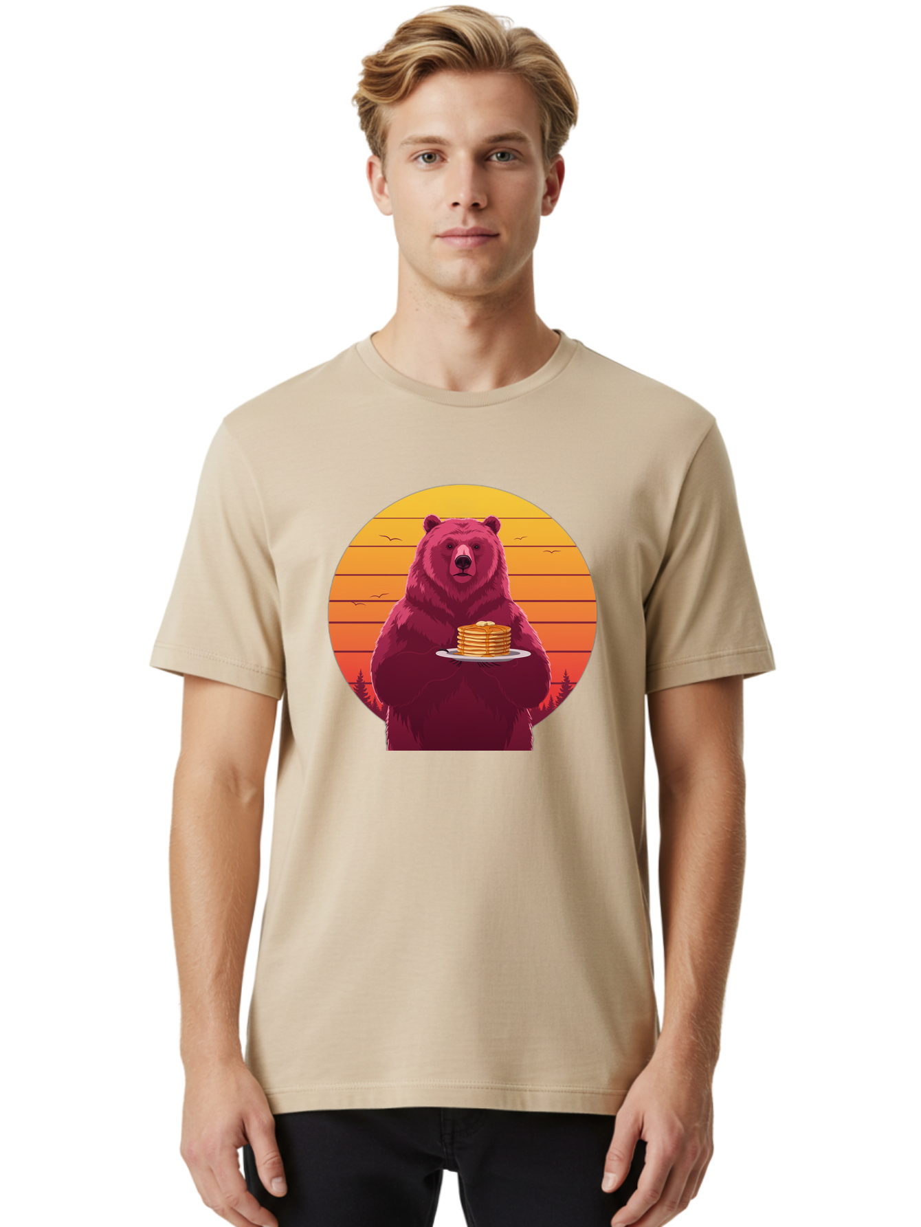 Bear-Holding-Pancakes Men'S Graphic Tee, 100% Cotton, Comfortable Casual Summer Wear, Machine Washable, Vintage Camera, Old Camera, Antique Camera, Black Camera, Classic Photography, Photography Equipment, Nostalgic Device, Film Camera, Bak041