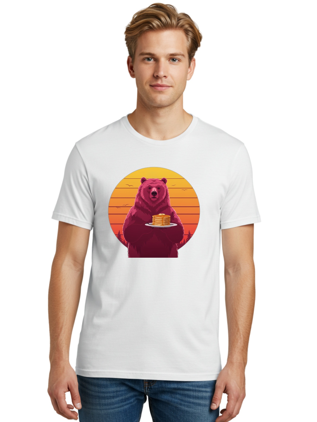 Bear-Holding-Pancakes Men'S Graphic Tee, 100% Cotton, Comfortable Casual Summer Wear, Machine Washable, Vintage Camera, Old Camera, Antique Camera, Black Camera, Classic Photography, Photography Equipment, Nostalgic Device, Film Camera, Bak041