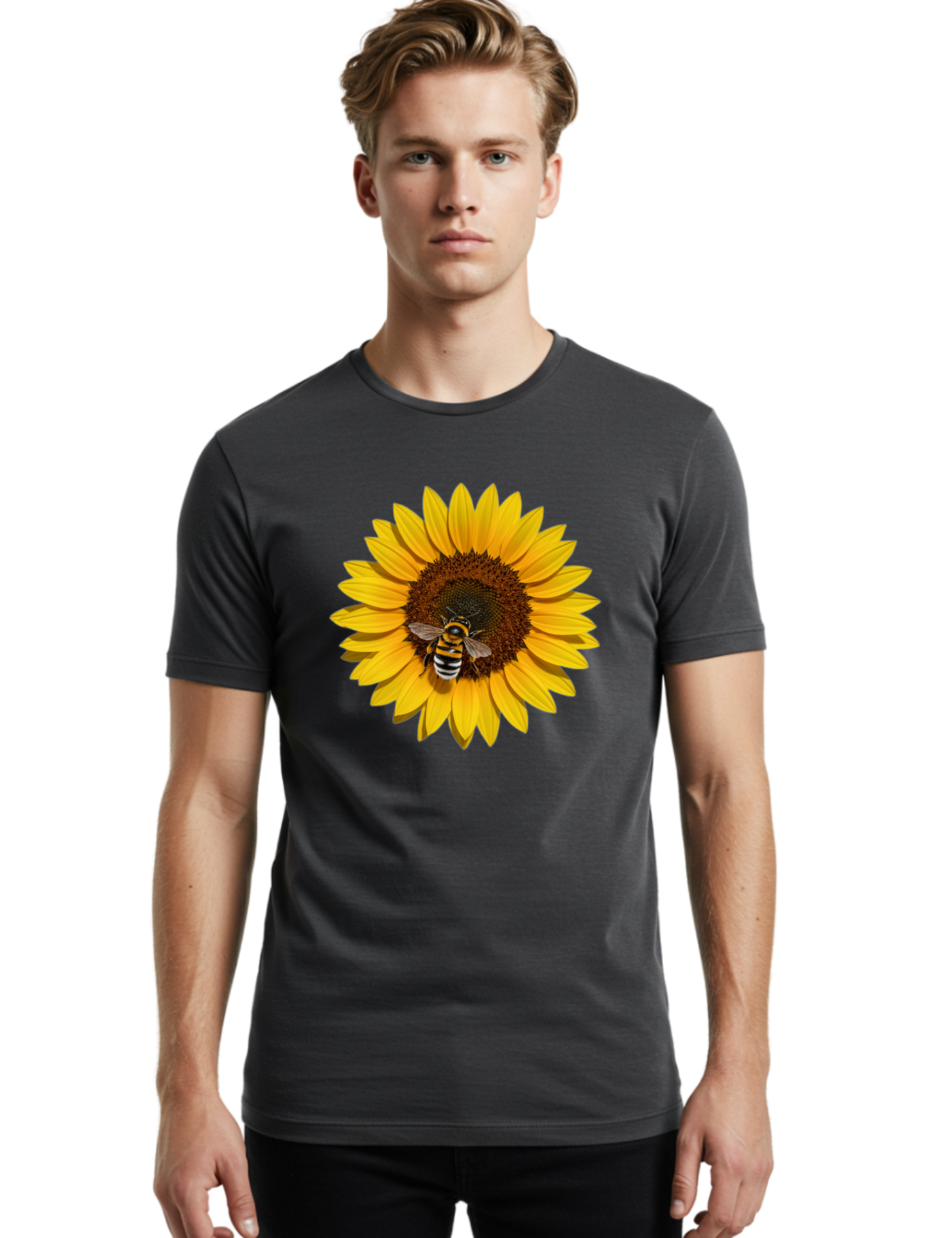 Bee-On-Sunflower Men'S Graphic Tee, 100% Cotton, Comfortable Casual Summer Wear, Machine Washable, Vintage Camera, Old Camera, Antique Camera, Black Camera, Classic Photography, Photography Equipment, Nostalgic Device, Film Camera, Camera Art Bak050