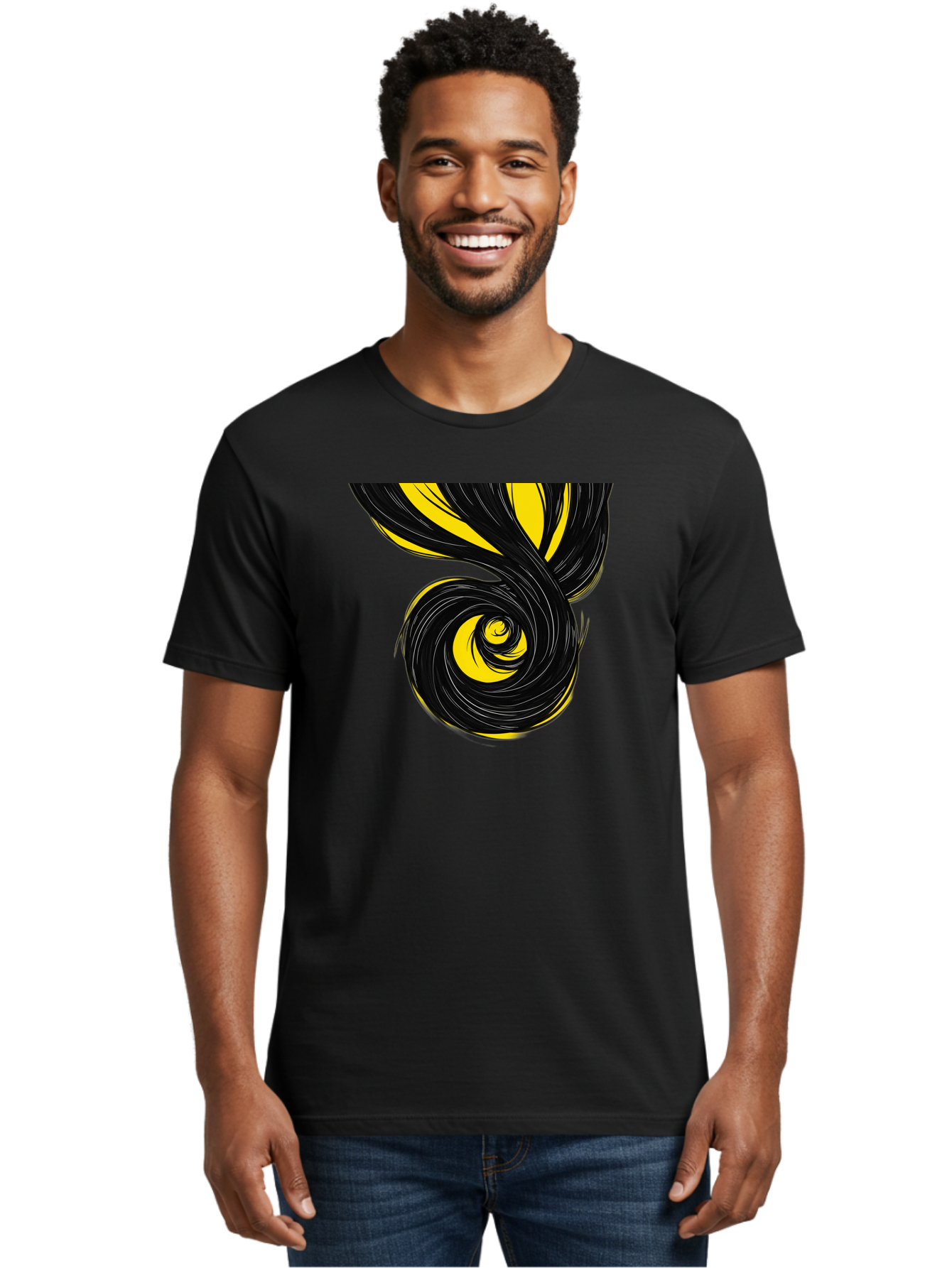 Black-And-Yellow-Swirl Men'S Graphic Tee, 100% Cotton, Comfortable Casual Summer Wear, Machine Washable, Vintage Camera, Old Camera, Antique Camera, Black Camera, Classic Photography, Photography Equipment, Nostalgic Device, Film Camera, Bak056