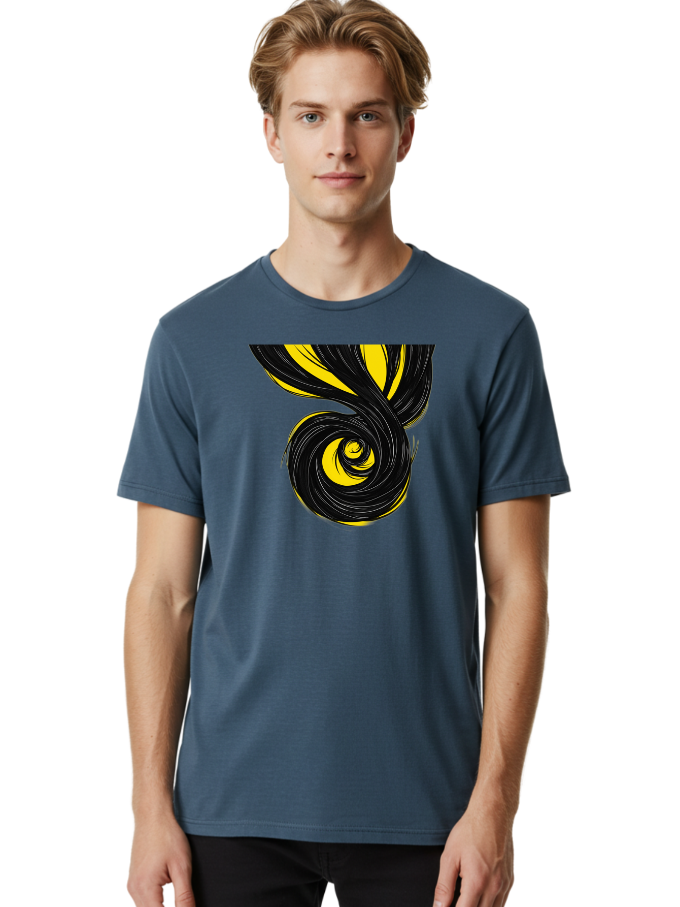 Black-And-Yellow-Swirl Men'S Graphic Tee, 100% Cotton, Comfortable Casual Summer Wear, Machine Washable, Vintage Camera, Old Camera, Antique Camera, Black Camera, Classic Photography, Photography Equipment, Nostalgic Device, Film Camera, Bak056