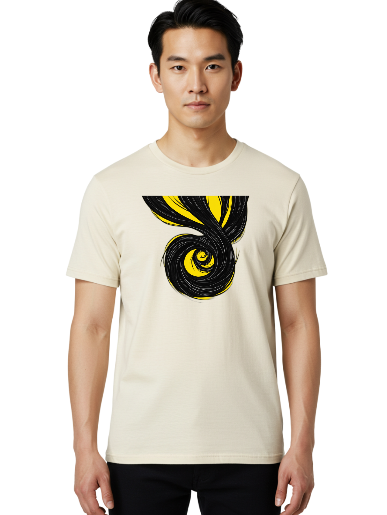 Black-And-Yellow-Swirl Men'S Graphic Tee, 100% Cotton, Comfortable Casual Summer Wear, Machine Washable, Vintage Camera, Old Camera, Antique Camera, Black Camera, Classic Photography, Photography Equipment, Nostalgic Device, Film Camera, Bak056