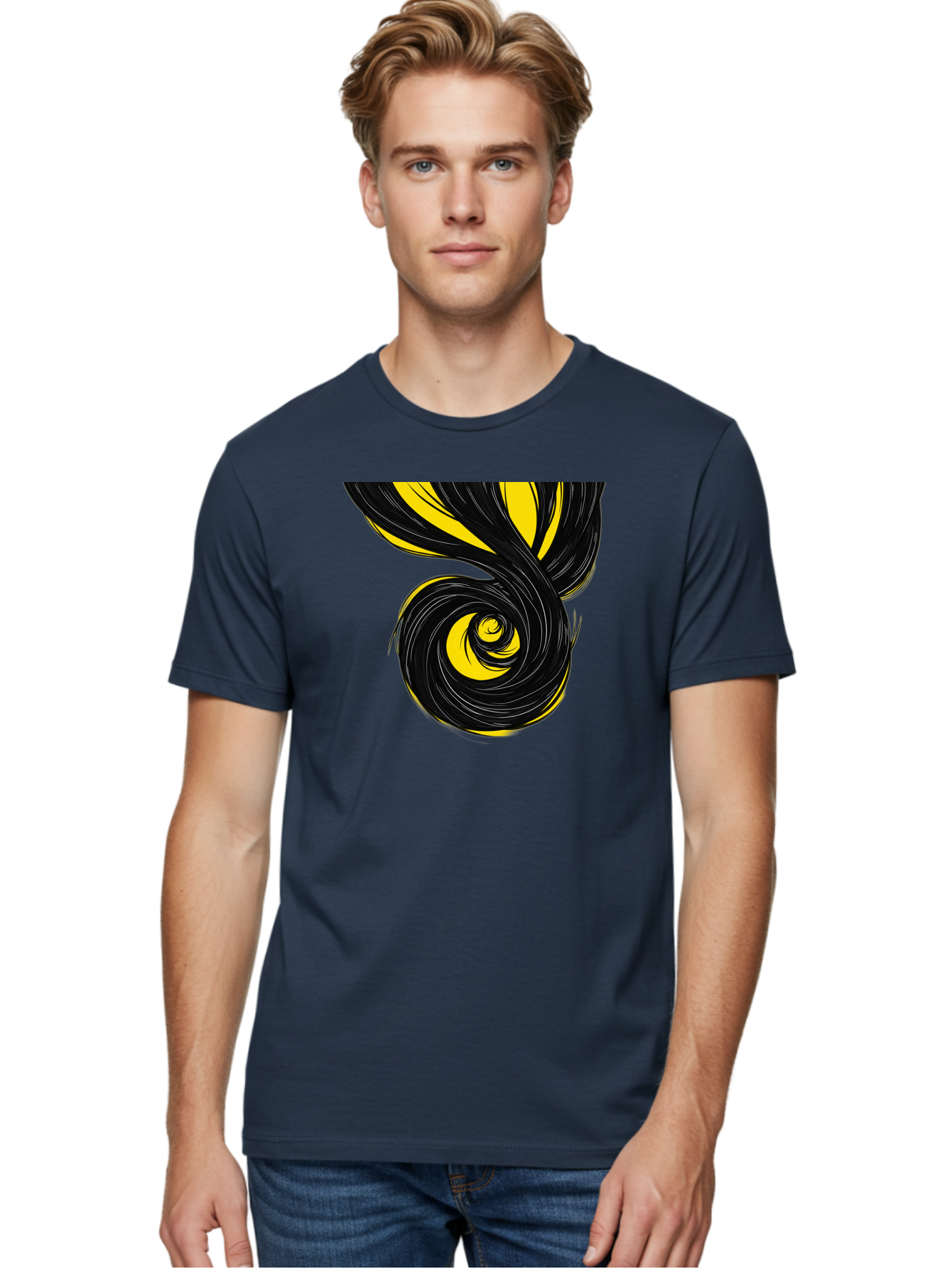 Black-And-Yellow-Swirl Men'S Graphic Tee, 100% Cotton, Comfortable Casual Summer Wear, Machine Washable, Vintage Camera, Old Camera, Antique Camera, Black Camera, Classic Photography, Photography Equipment, Nostalgic Device, Film Camera, Bak056