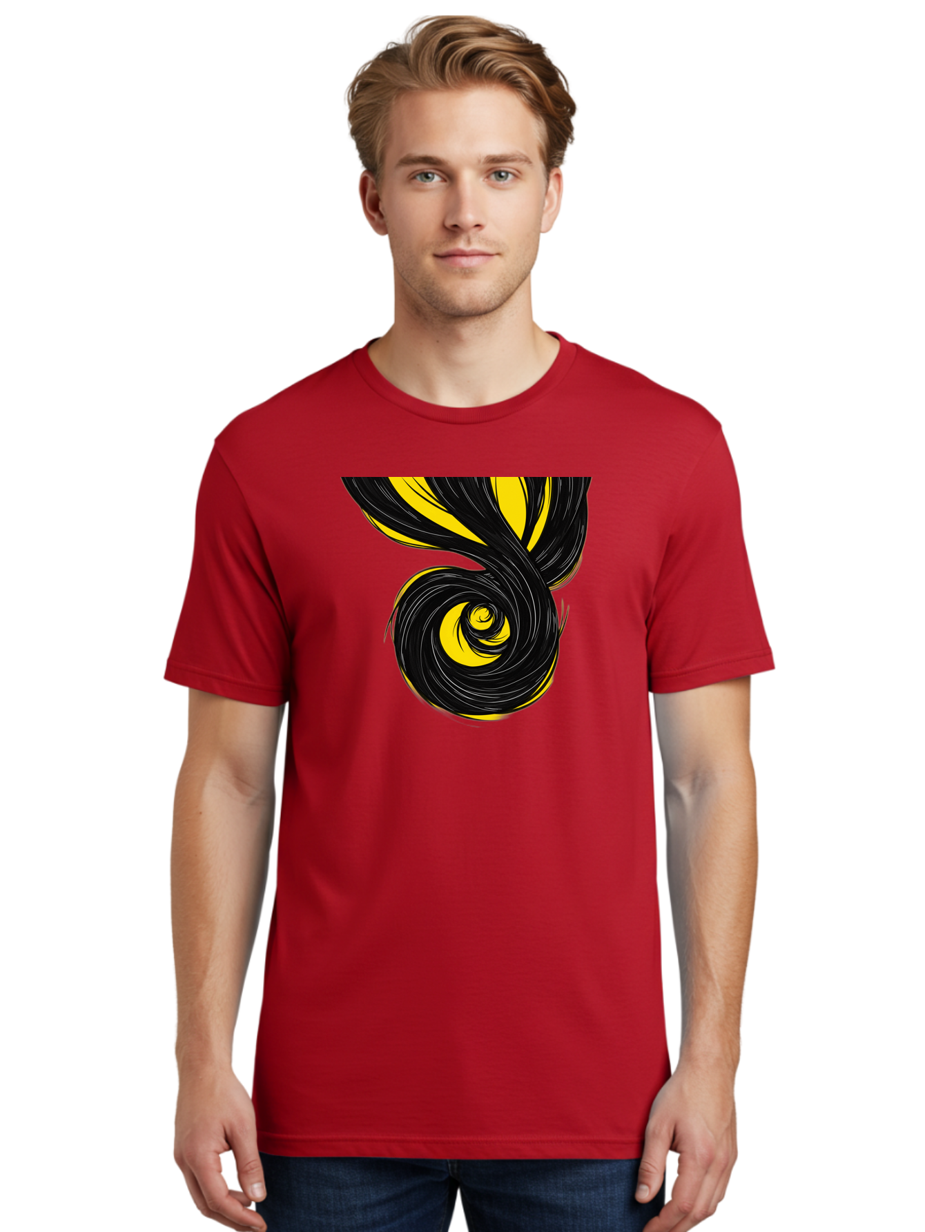 Black-And-Yellow-Swirl Men'S Graphic Tee, 100% Cotton, Comfortable Casual Summer Wear, Machine Washable, Vintage Camera, Old Camera, Antique Camera, Black Camera, Classic Photography, Photography Equipment, Nostalgic Device, Film Camera, Bak056