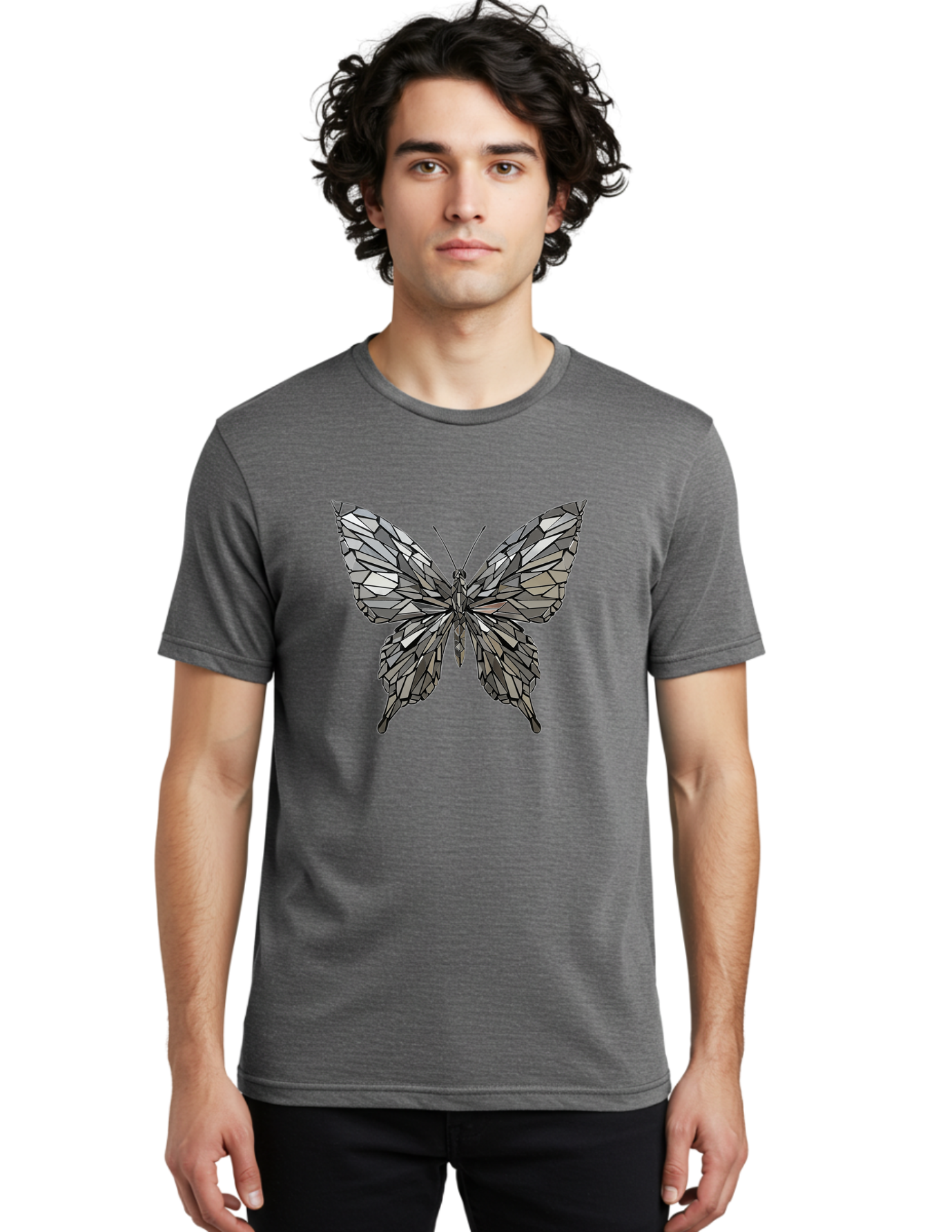 Black-Butterfly-Mosaic Men'S Graphic Tee, 100% Cotton, Comfortable Casual Summer Wear, Machine Washable, Vintage Camera, Old Camera, Antique Camera, Black Camera, Classic Photography, Photography Equipment, Nostalgic Device, Film Camera, Bak059