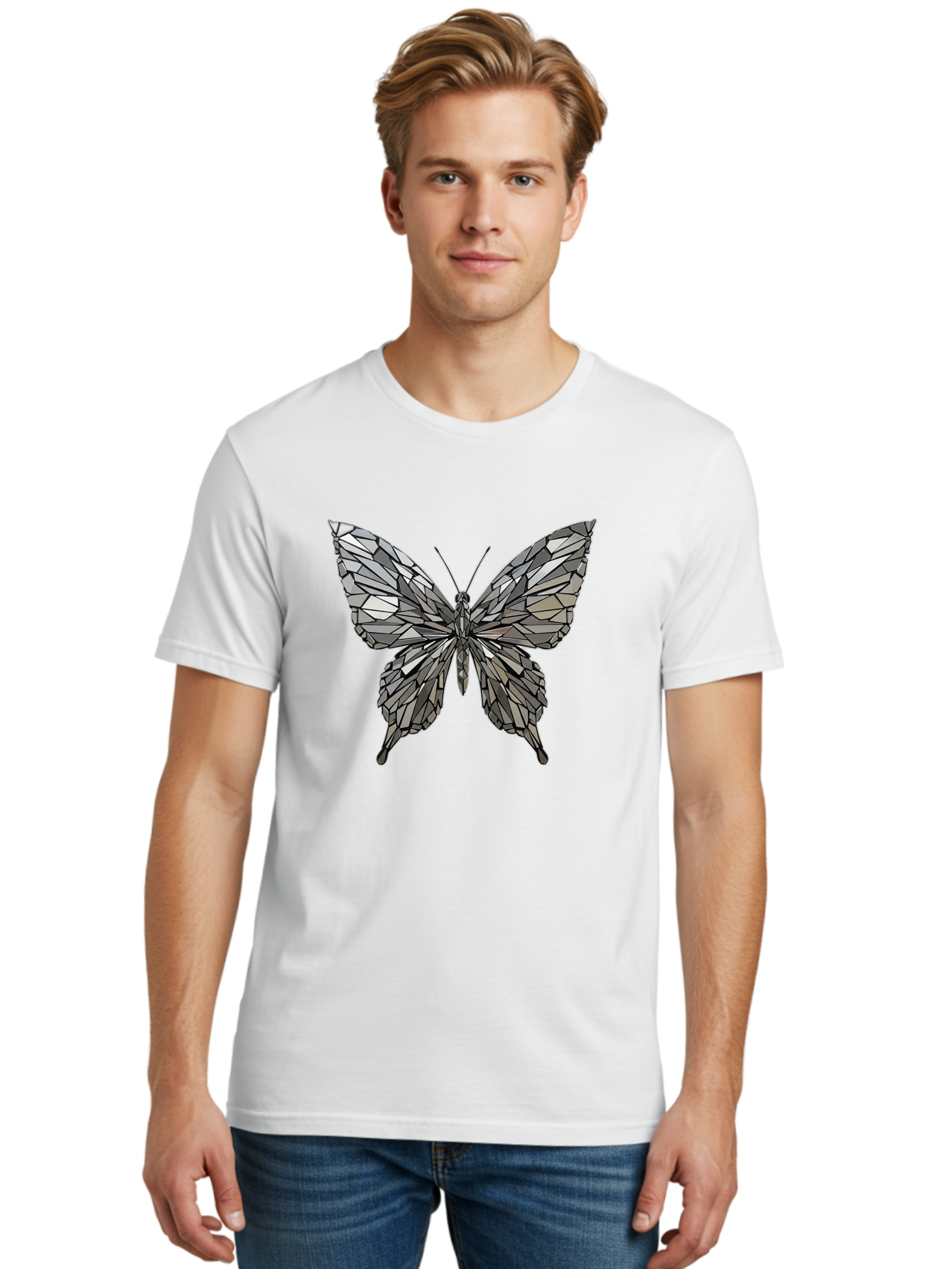 Black-Butterfly-Mosaic Men'S Graphic Tee, 100% Cotton, Comfortable Casual Summer Wear, Machine Washable, Vintage Camera, Old Camera, Antique Camera, Black Camera, Classic Photography, Photography Equipment, Nostalgic Device, Film Camera, Bak059