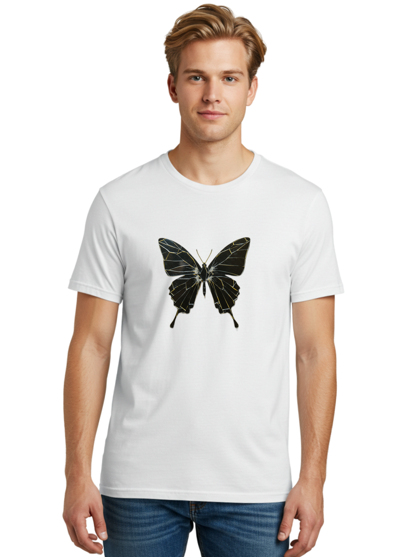 Black-Butterfly Men'S Graphic Tee, 100% Cotton, Comfortable Casual Summer Wear, Machine Washable, Vintage Camera, Old Camera, Antique Camera, Black Camera, Classic Photography, Photography Equipment, Nostalgic Device, Film Camera, Camera Art Bak060