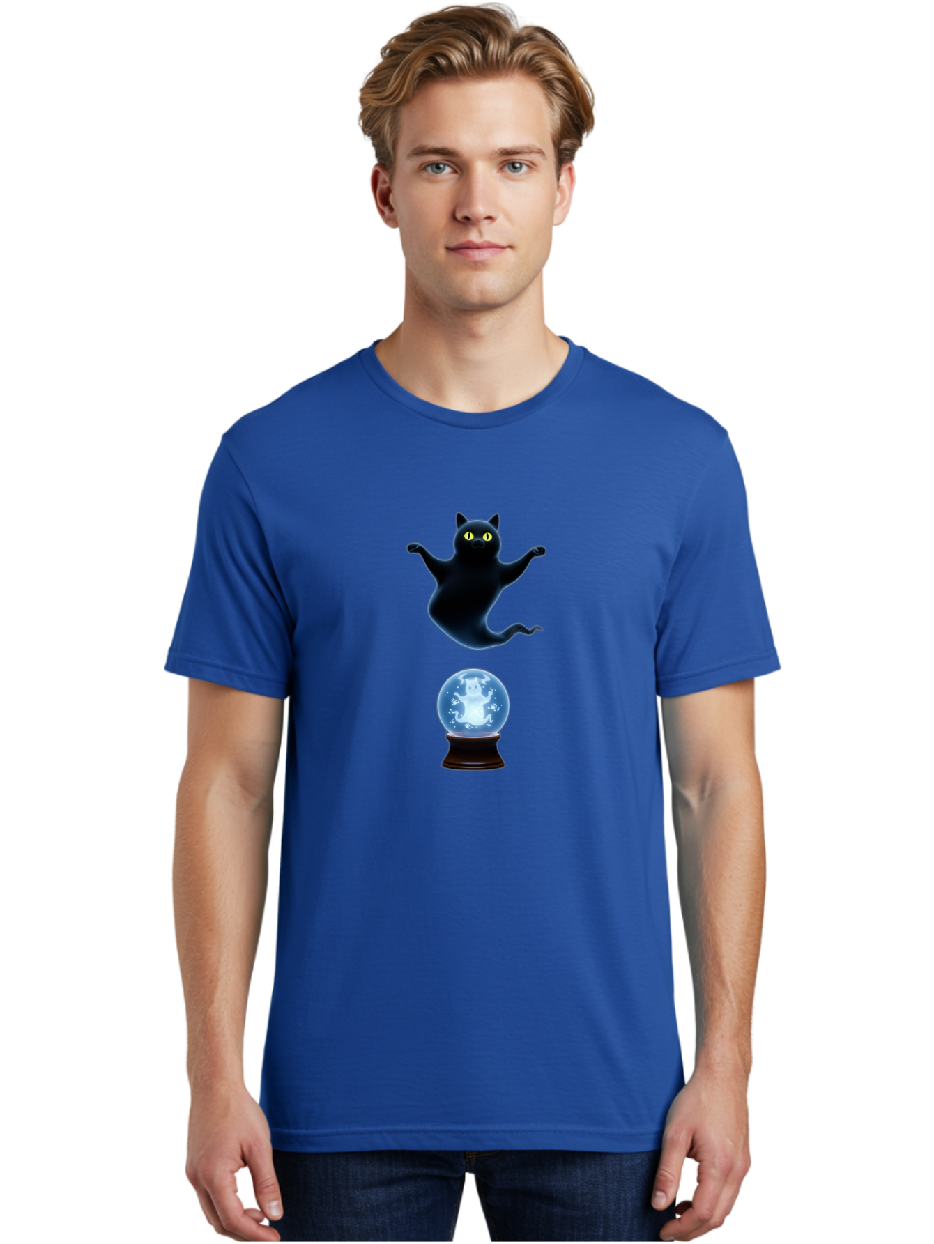 Black-Cat-And-Crystal-Ball Men'S Graphic Tee, 100% Cotton, Comfortable Casual Summer Wear, Machine Washable, Vintage Camera, Old Camera, Antique Camera, Black Camera, Classic Photography, Photography Equipment, Nostalgic Device, Film Camera, Bak061