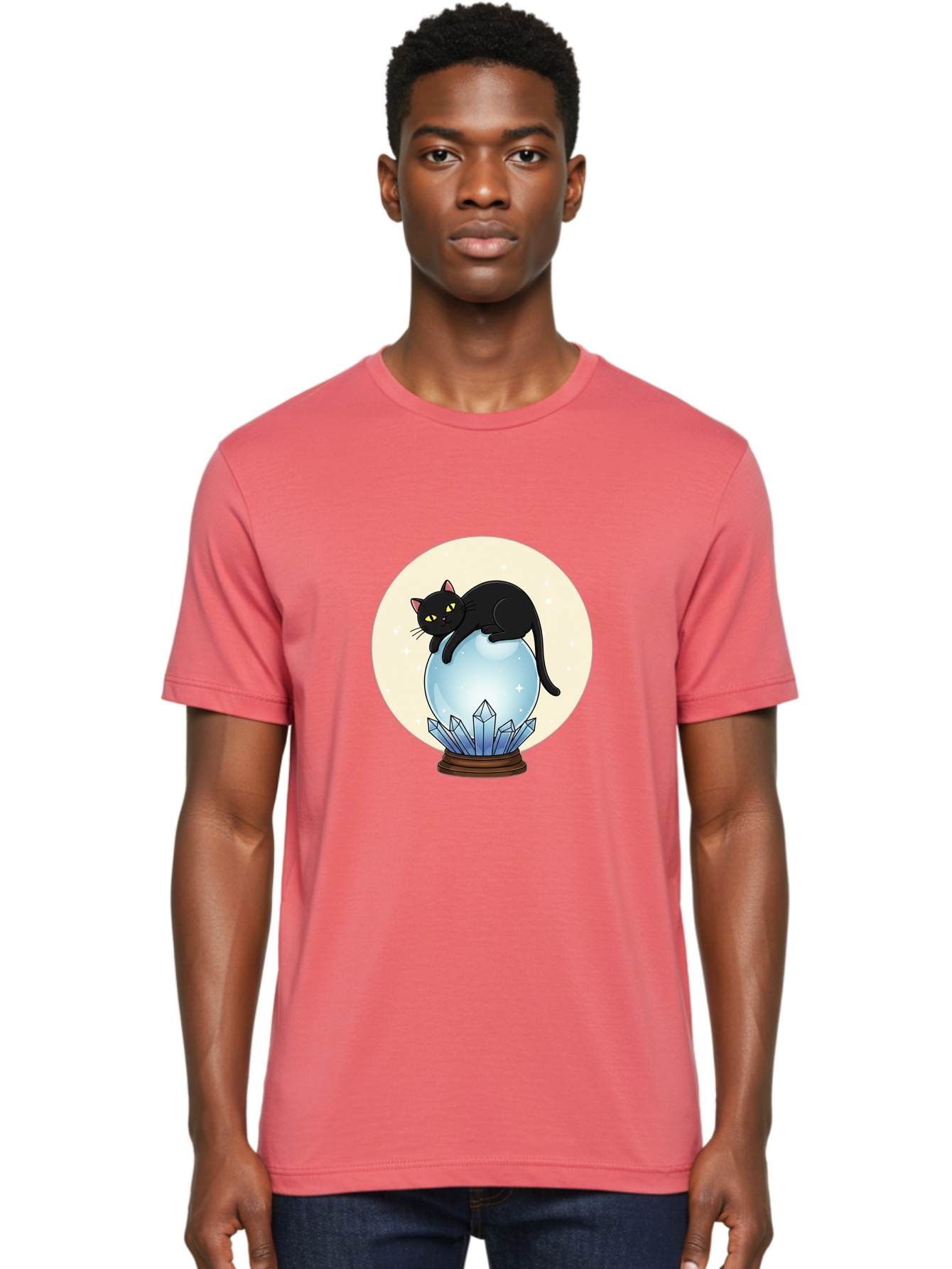 Black-Cat-Crystal-Ball Men'S Graphic Tee, 100% Cotton, Comfortable Casual Summer Wear, Machine Washable, Vintage Camera, Old Camera, Antique Camera, Black Camera, Classic Photography, Photography Equipment, Nostalgic Device, Film Camera, Bak062