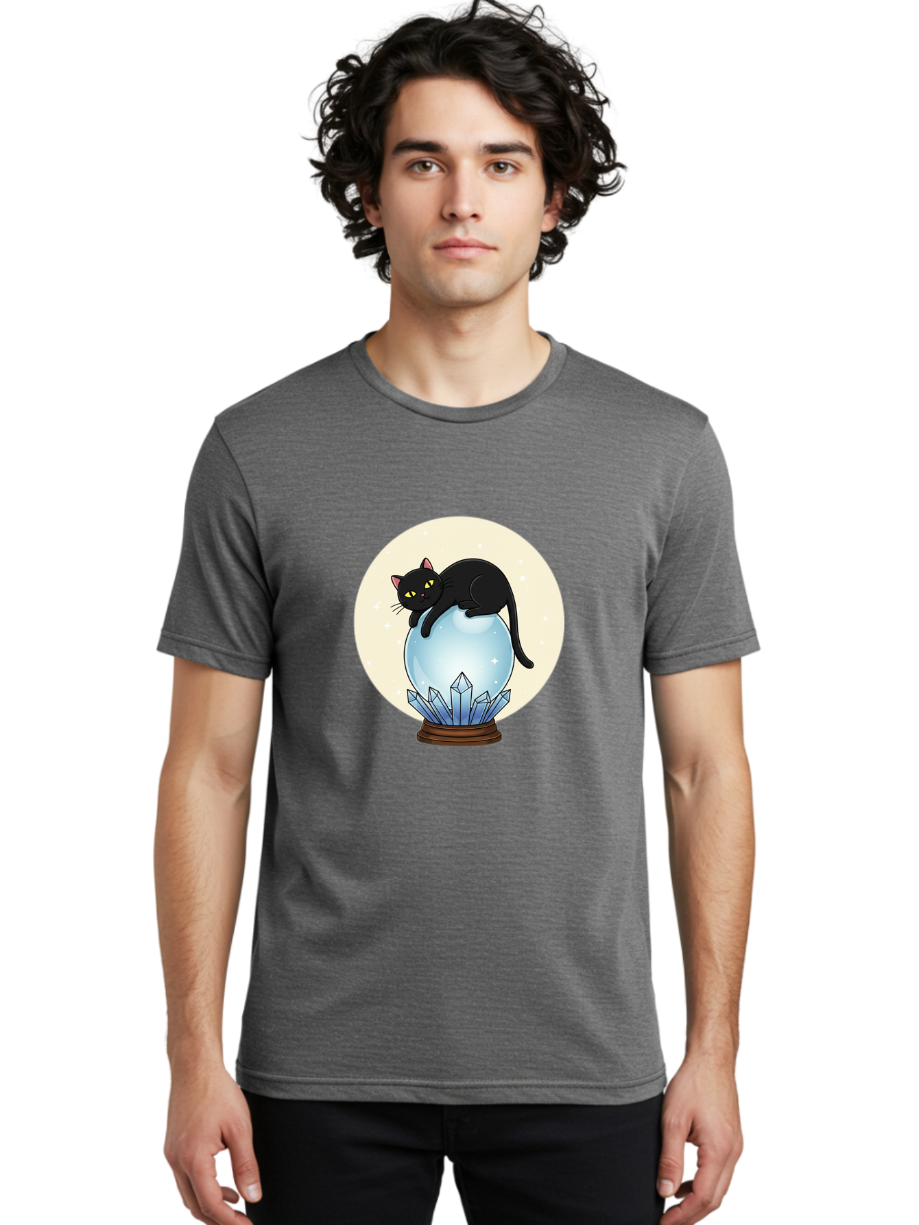Black-Cat-Crystal-Ball Men'S Graphic Tee, 100% Cotton, Comfortable Casual Summer Wear, Machine Washable, Vintage Camera, Old Camera, Antique Camera, Black Camera, Classic Photography, Photography Equipment, Nostalgic Device, Film Camera, Bak062