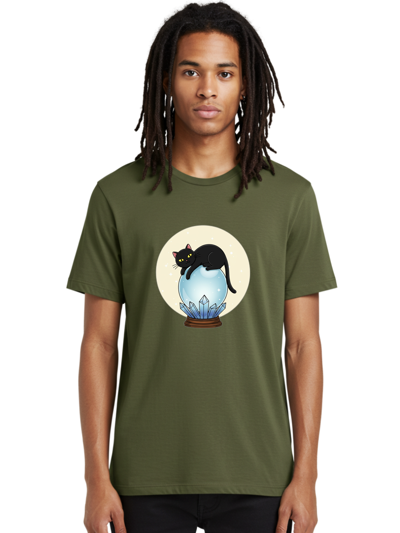 Black-Cat-Crystal-Ball Men'S Graphic Tee, 100% Cotton, Comfortable Casual Summer Wear, Machine Washable, Vintage Camera, Old Camera, Antique Camera, Black Camera, Classic Photography, Photography Equipment, Nostalgic Device, Film Camera, Bak062