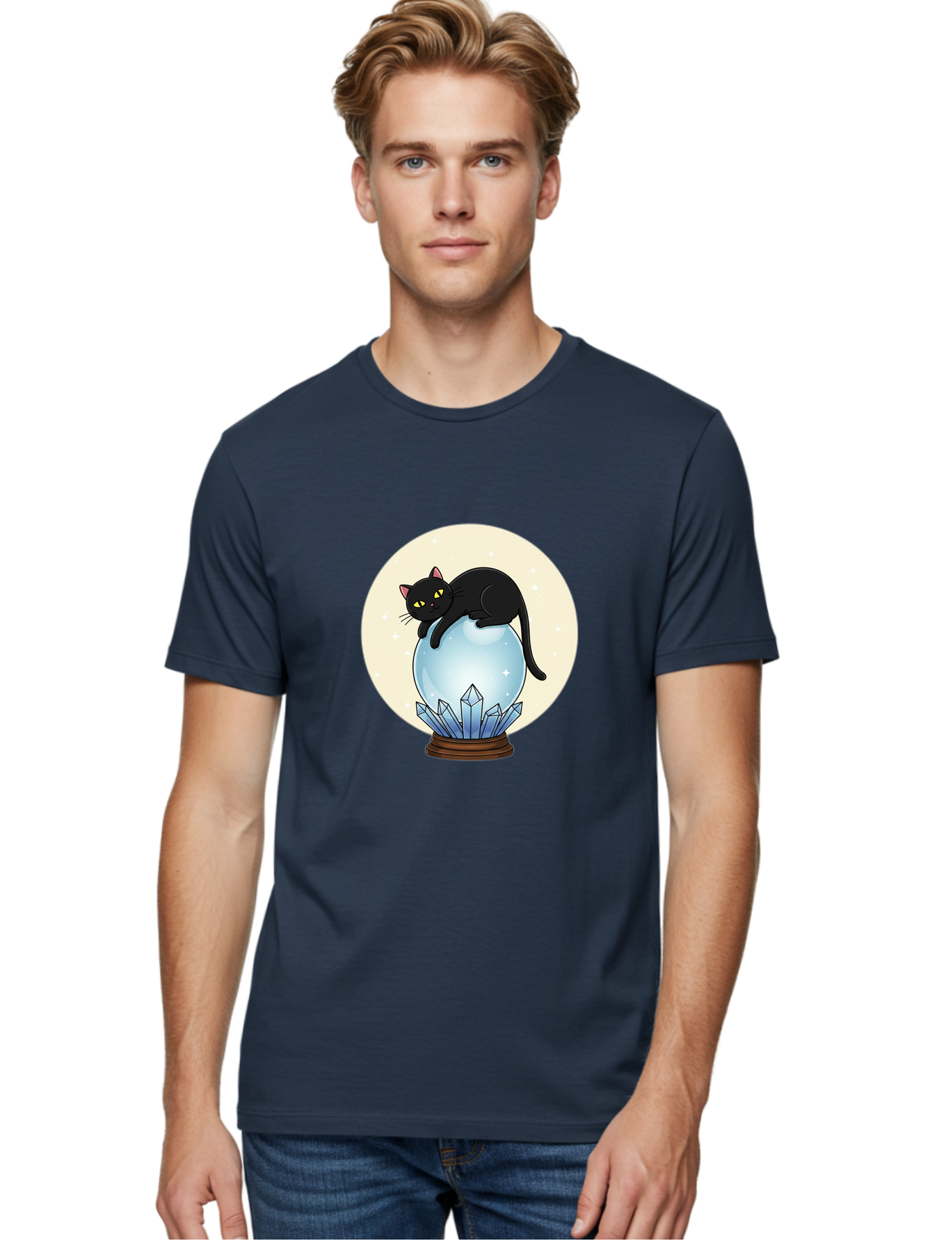 Black-Cat-Crystal-Ball Men'S Graphic Tee, 100% Cotton, Comfortable Casual Summer Wear, Machine Washable, Vintage Camera, Old Camera, Antique Camera, Black Camera, Classic Photography, Photography Equipment, Nostalgic Device, Film Camera, Bak062