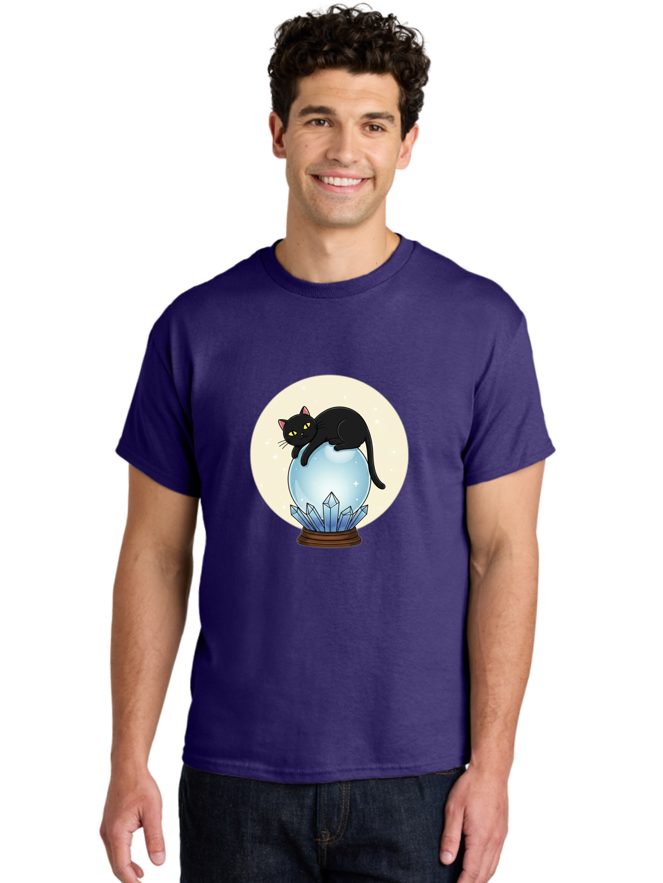 Black-Cat-Crystal-Ball Men'S Graphic Tee, 100% Cotton, Comfortable Casual Summer Wear, Machine Washable, Vintage Camera, Old Camera, Antique Camera, Black Camera, Classic Photography, Photography Equipment, Nostalgic Device, Film Camera, Bak062