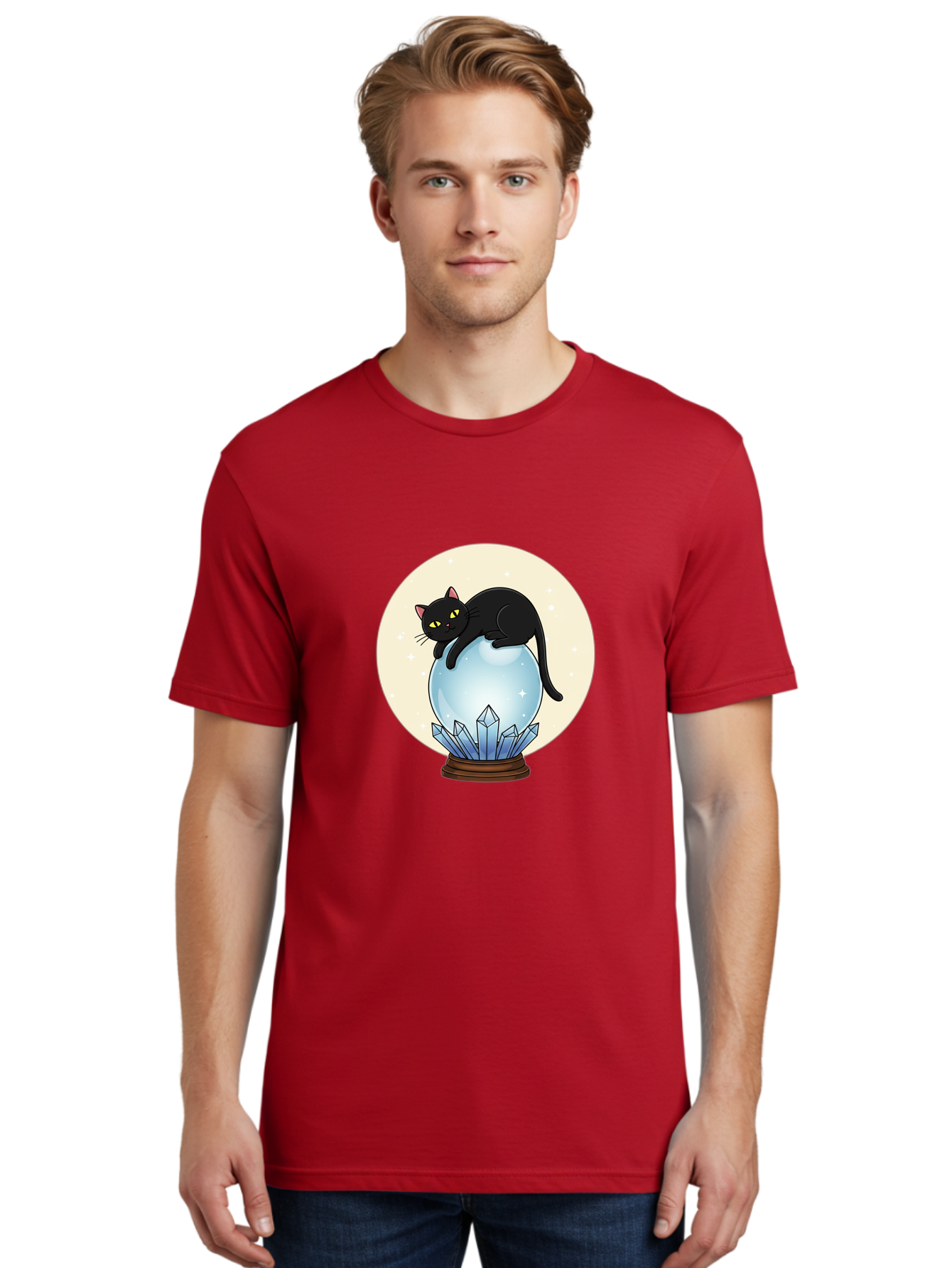 Black-Cat-Crystal-Ball Men'S Graphic Tee, 100% Cotton, Comfortable Casual Summer Wear, Machine Washable, Vintage Camera, Old Camera, Antique Camera, Black Camera, Classic Photography, Photography Equipment, Nostalgic Device, Film Camera, Bak062