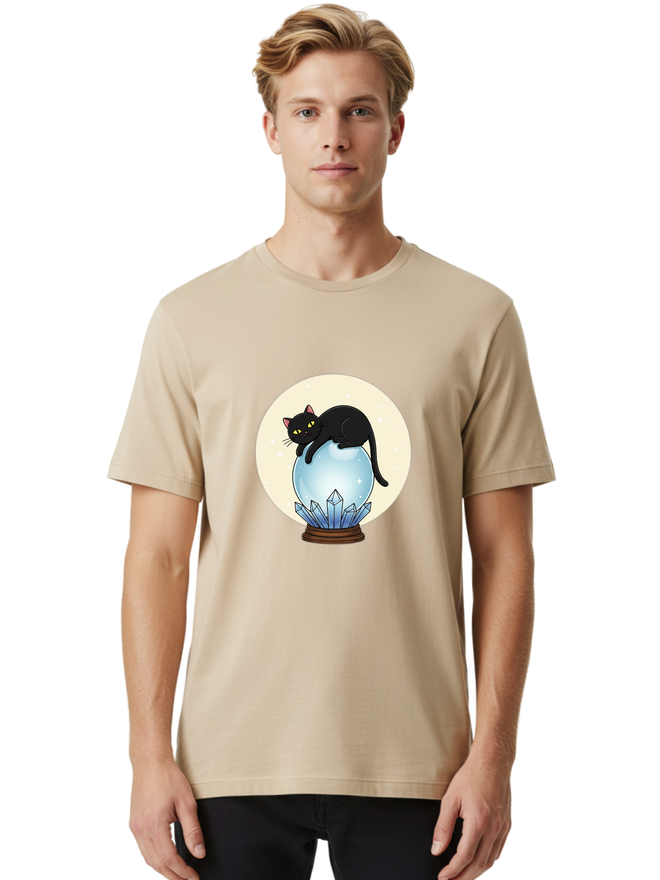 Black-Cat-Crystal-Ball Men'S Graphic Tee, 100% Cotton, Comfortable Casual Summer Wear, Machine Washable, Vintage Camera, Old Camera, Antique Camera, Black Camera, Classic Photography, Photography Equipment, Nostalgic Device, Film Camera, Bak062