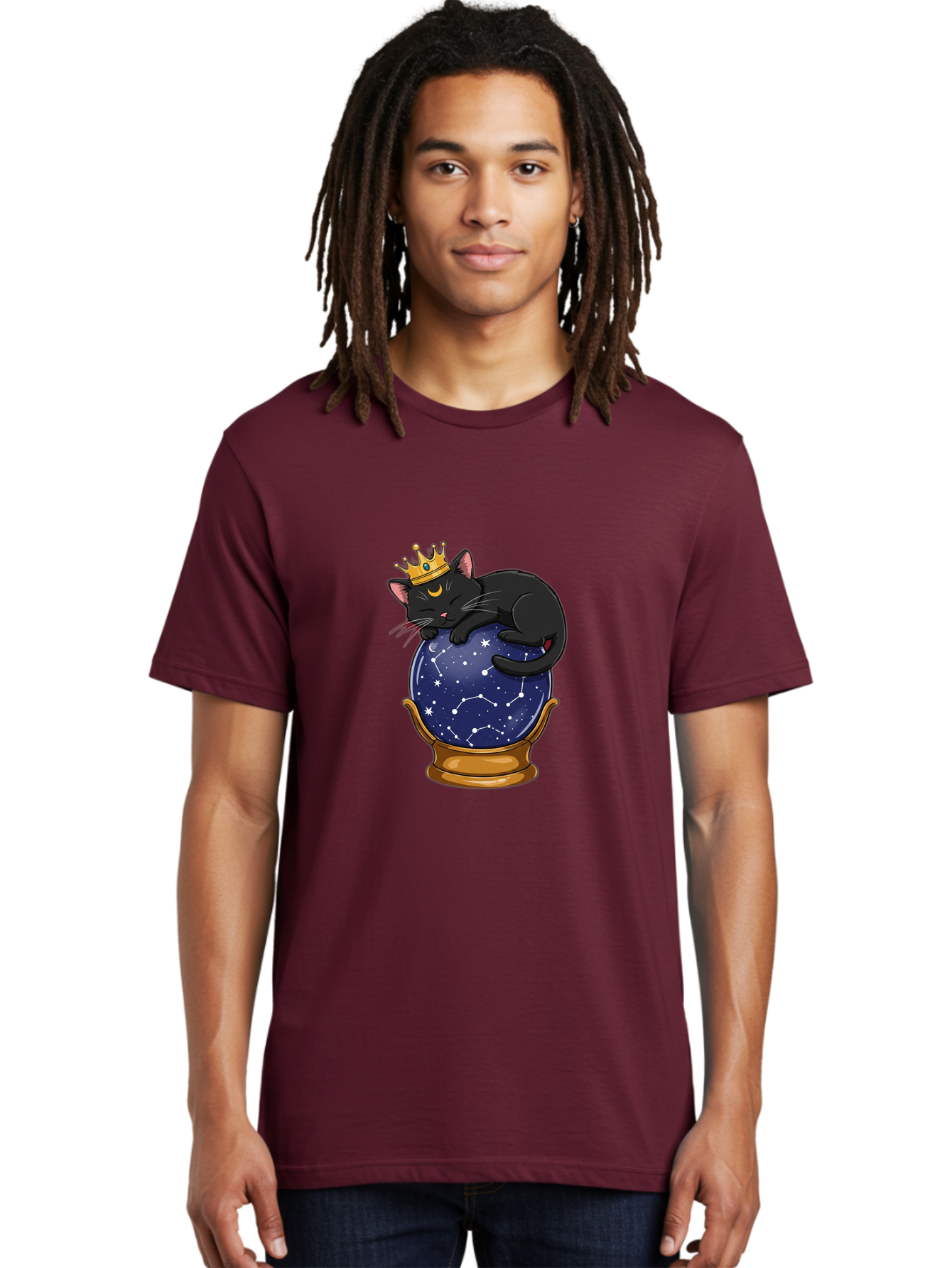Black-Cat-On-Crystal-Ball-1 Men'S Graphic Tee, 100% Cotton, Comfortable Casual Summer Wear, Machine Washable, Vintage Camera, Old Camera, Antique Camera, Black Camera, Classic Photography, Photography Equipment, Nostalgic Device, Film Camera, Bak063