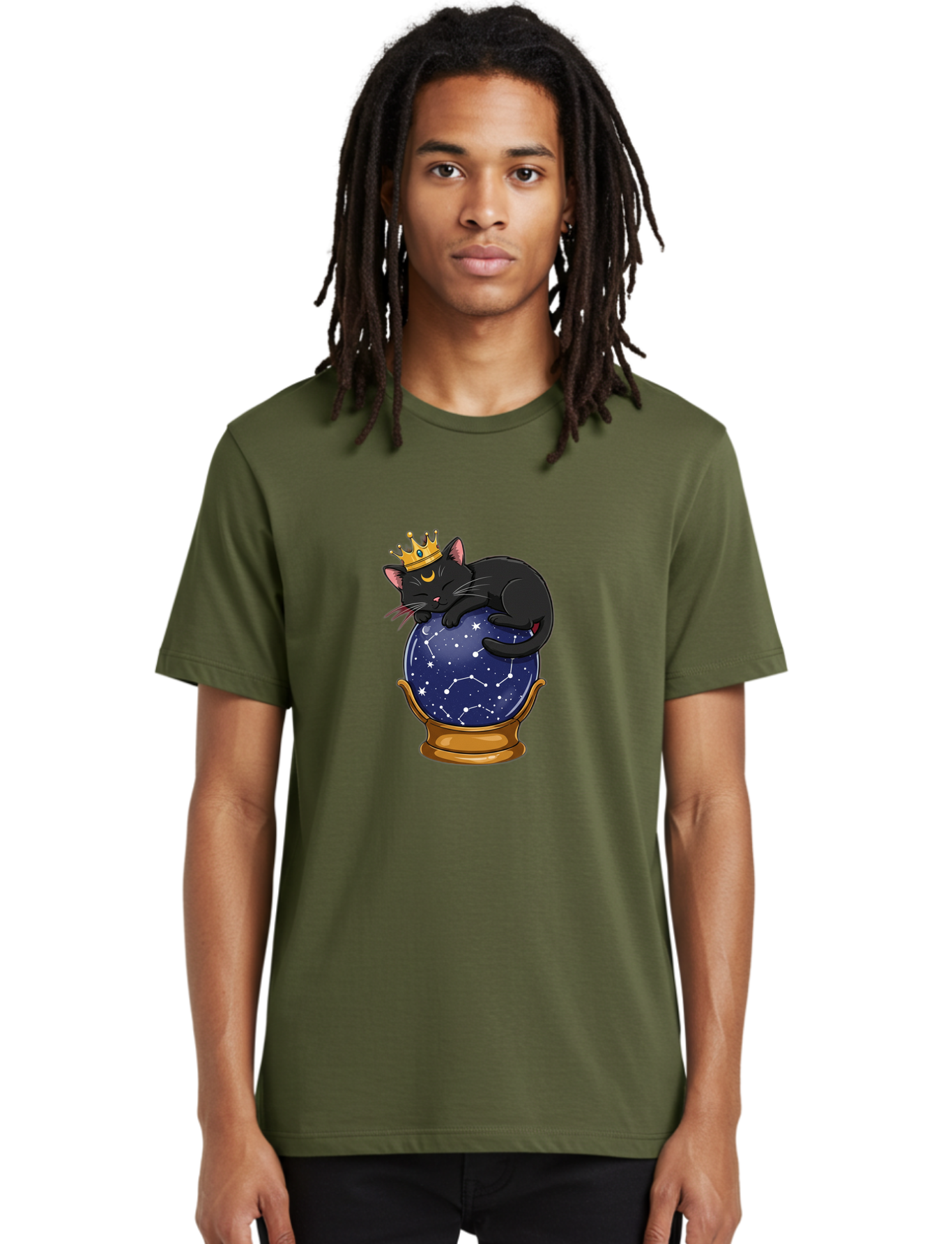 Black-Cat-On-Crystal-Ball-1 Men'S Graphic Tee, 100% Cotton, Comfortable Casual Summer Wear, Machine Washable, Vintage Camera, Old Camera, Antique Camera, Black Camera, Classic Photography, Photography Equipment, Nostalgic Device, Film Camera, Bak063