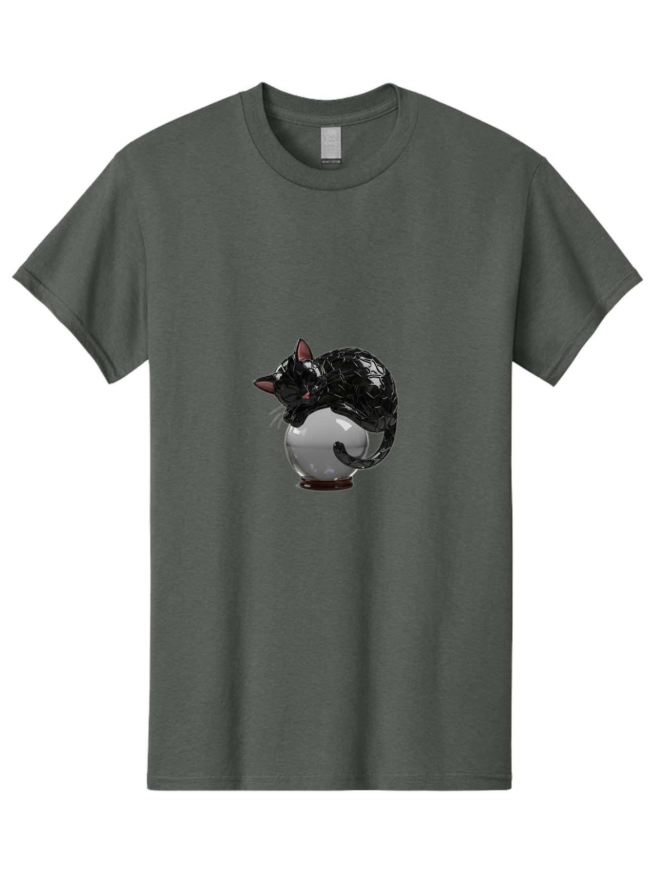 Black-Cat-On-Crystal-Ball-2 Men'S Graphic Tee, 100% Cotton, Comfortable Casual Summer Wear, Machine Washable, Vintage Camera, Old Camera, Antique Camera, Black Camera, Classic Photography, Photography Equipment, Nostalgic Device, Film Camera, Bak064