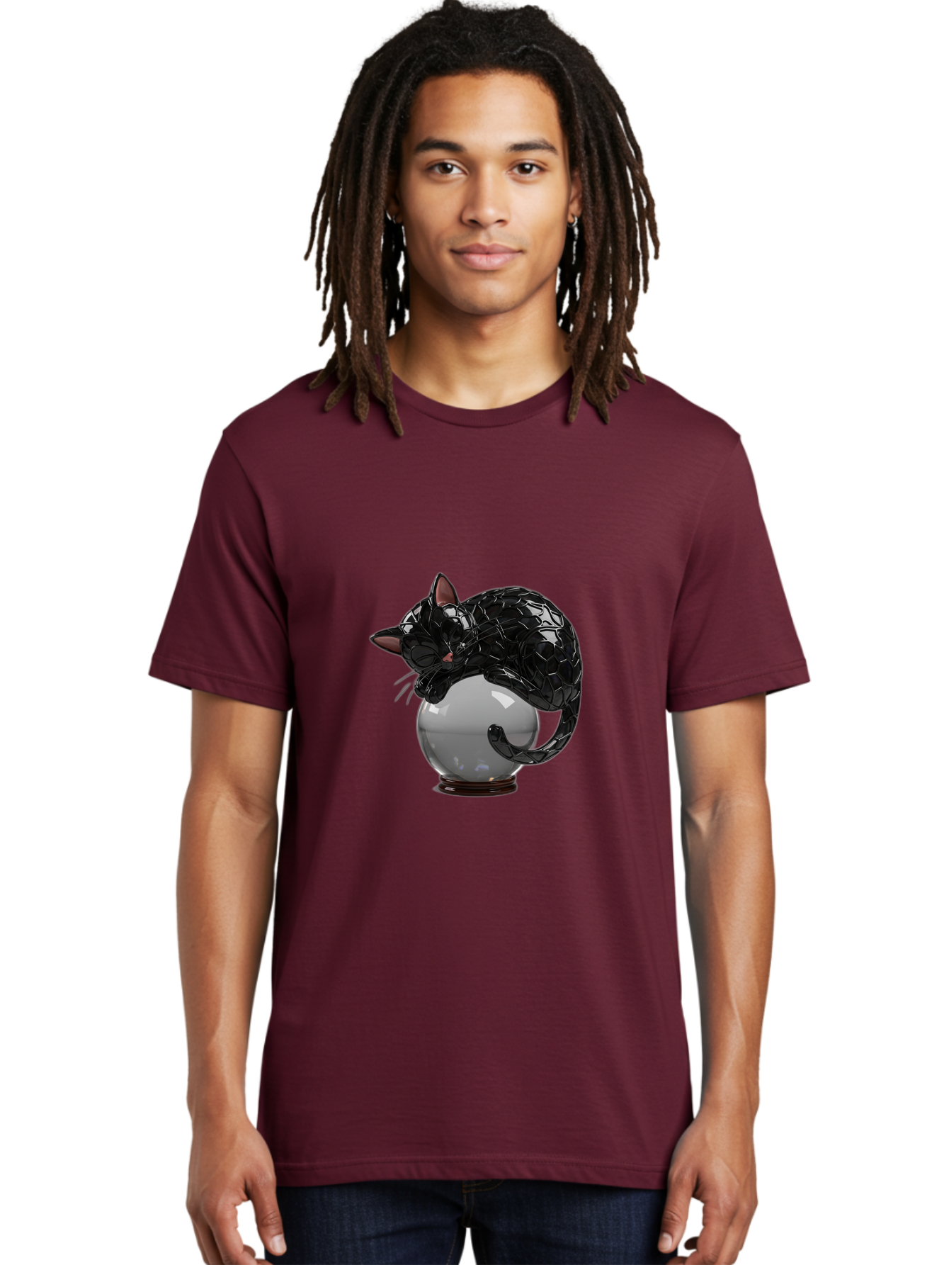 Black-Cat-On-Crystal-Ball-2 Men'S Graphic Tee, 100% Cotton, Comfortable Casual Summer Wear, Machine Washable, Vintage Camera, Old Camera, Antique Camera, Black Camera, Classic Photography, Photography Equipment, Nostalgic Device, Film Camera, Bak064