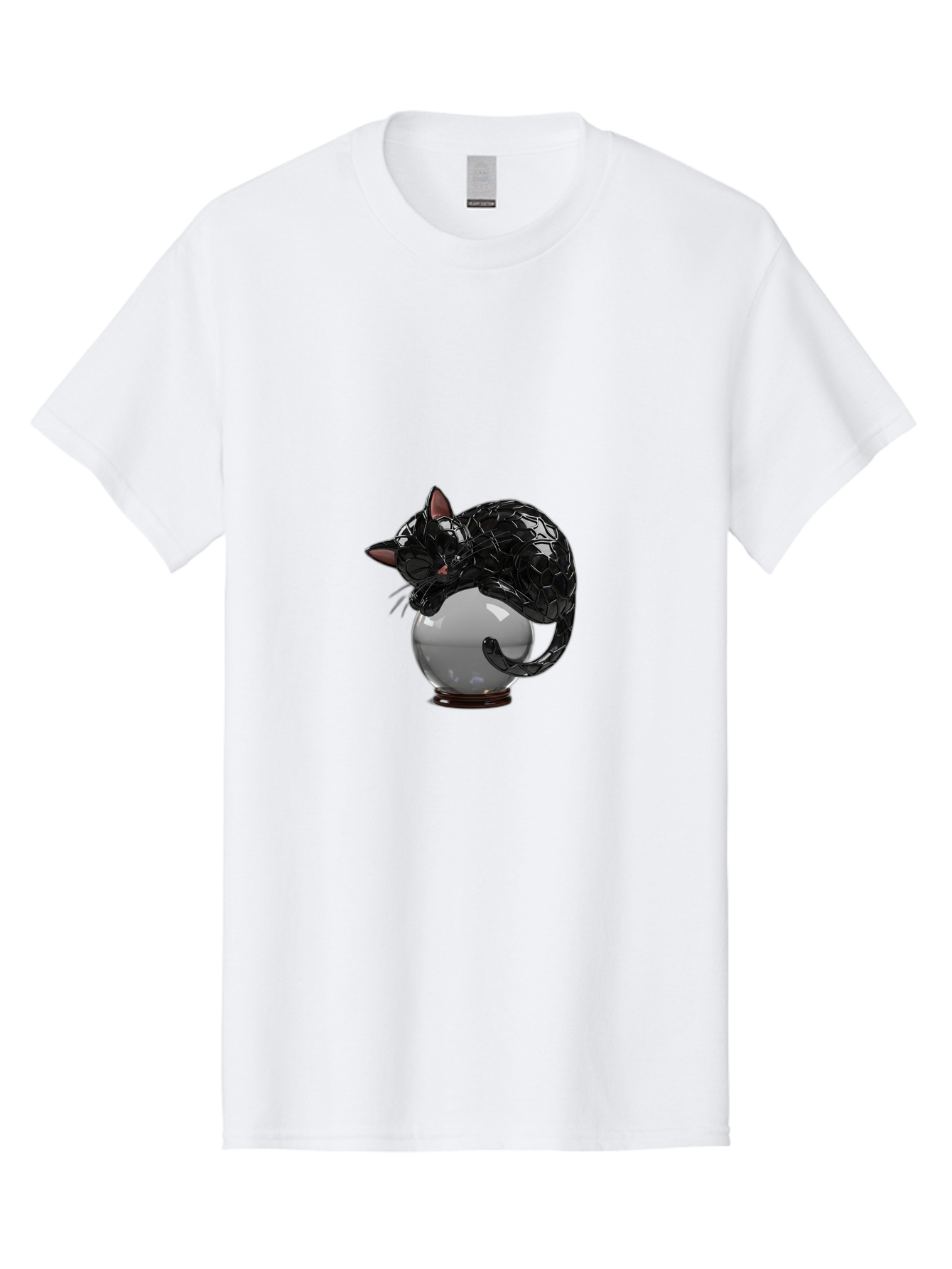 Black-Cat-On-Crystal-Ball-2 Men'S Graphic Tee, 100% Cotton, Comfortable Casual Summer Wear, Machine Washable, Vintage Camera, Old Camera, Antique Camera, Black Camera, Classic Photography, Photography Equipment, Nostalgic Device, Film Camera, Bak064