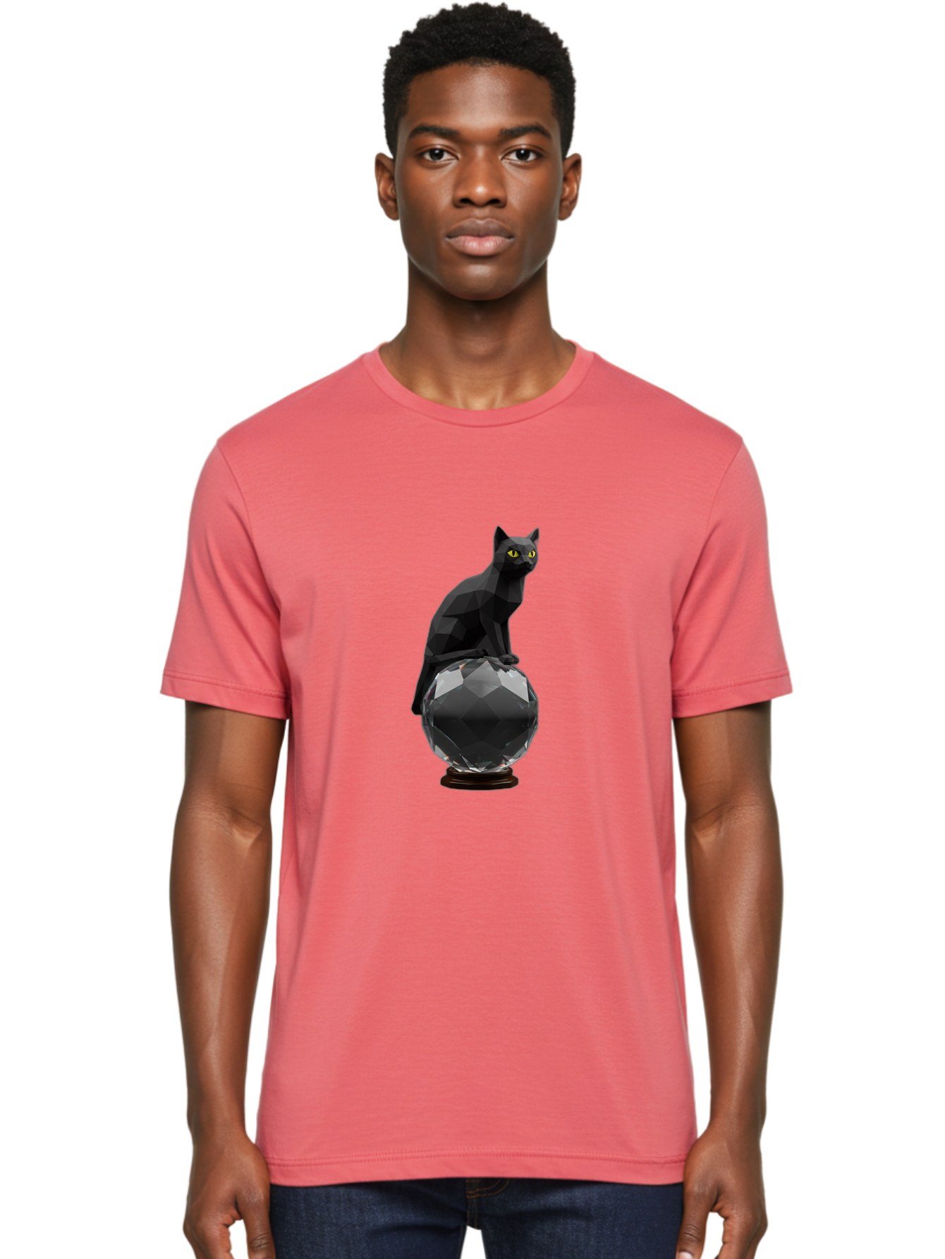 Black-Cat-On-Crystal-Ball Men'S Graphic Tee, 100% Cotton, Comfortable Casual Summer Wear, Machine Washable, Vintage Camera, Old Camera, Antique Camera, Black Camera, Classic Photography, Photography Equipment, Nostalgic Device, Film Camera, Bak065