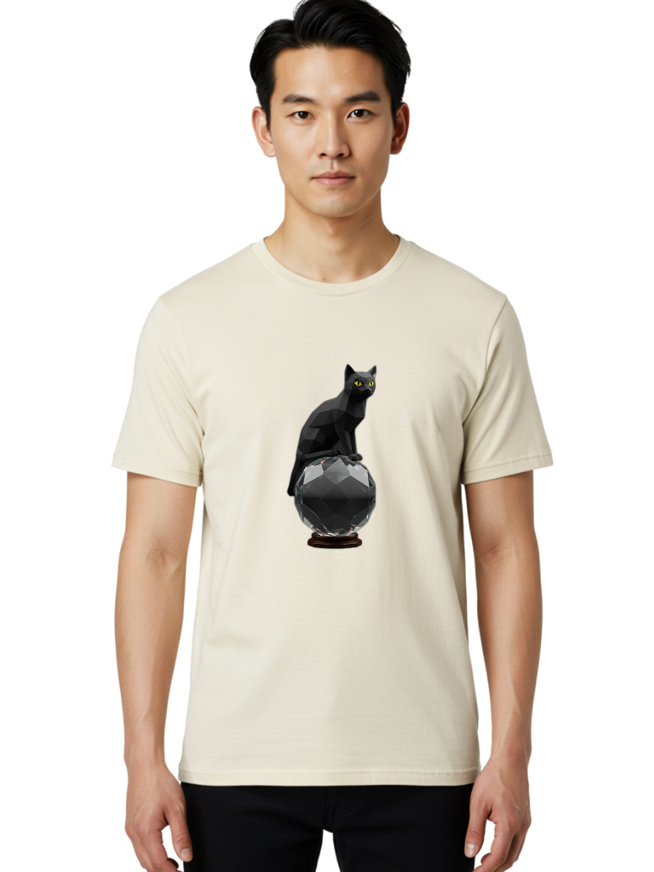 Black-Cat-On-Crystal-Ball Men'S Graphic Tee, 100% Cotton, Comfortable Casual Summer Wear, Machine Washable, Vintage Camera, Old Camera, Antique Camera, Black Camera, Classic Photography, Photography Equipment, Nostalgic Device, Film Camera, Bak065