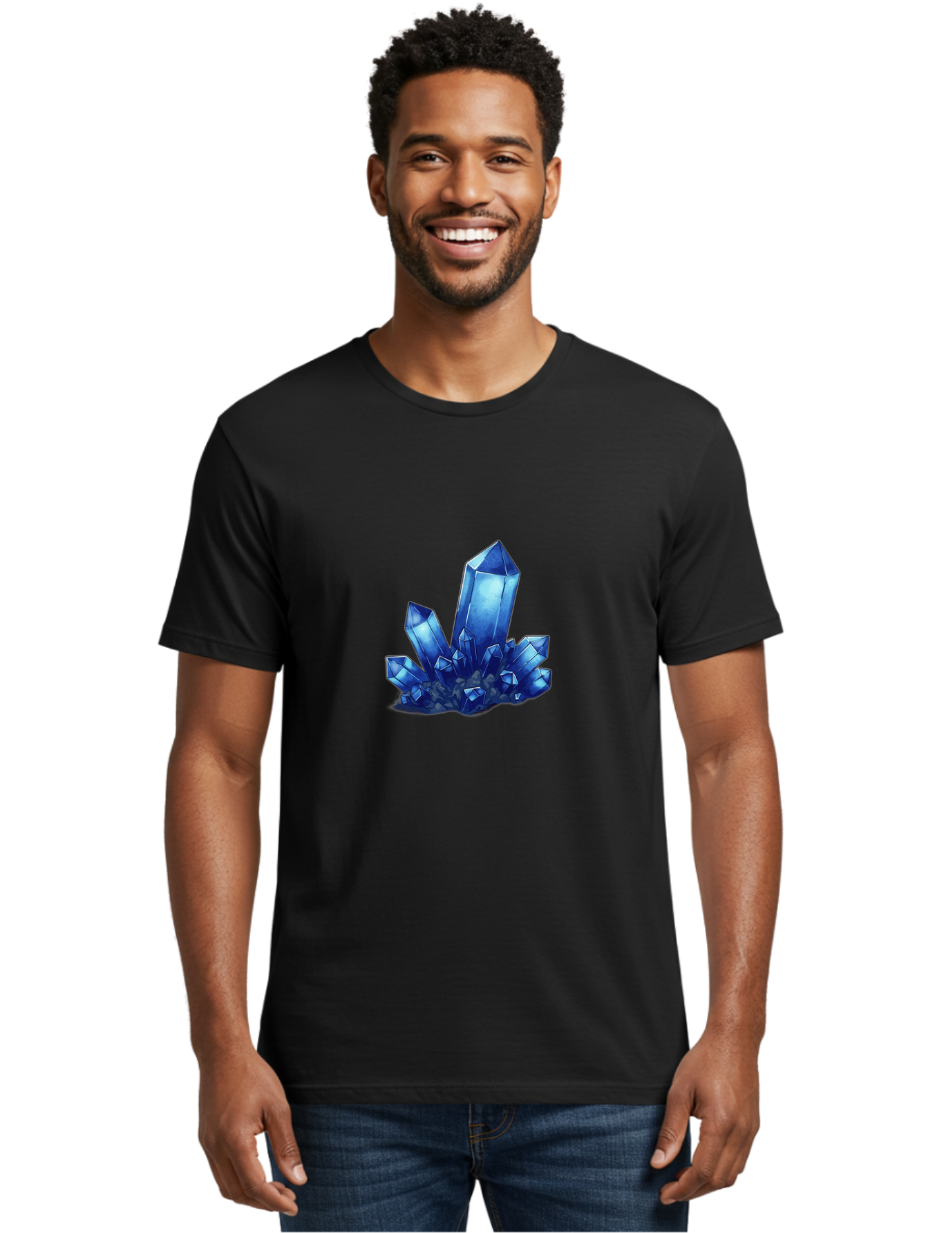 Blue-Crystal-Cluster-1 Men'S Graphic Tee, 100% Cotton, Comfortable Casual Summer Wear, Machine Washable, Vintage Camera, Old Camera, Antique Camera, Black Camera, Classic Photography, Photography Equipment, Nostalgic Device, Film Camera, Bak075