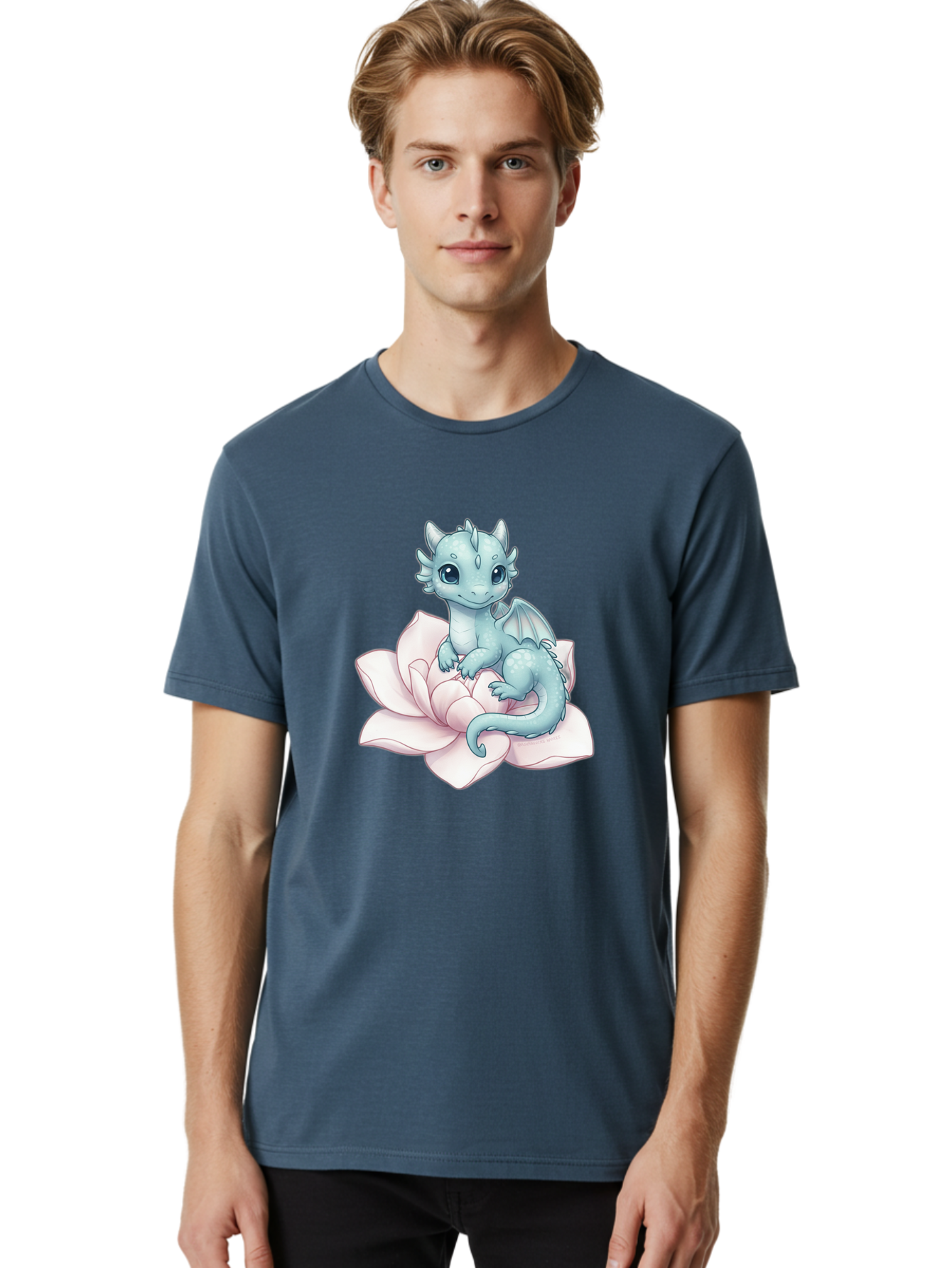 Blue-Dragon-On-Flower-1 Men'S Graphic Tee, 100% Cotton, Comfortable Casual Summer Wear, Machine Washable, Vintage Camera, Old Camera, Antique Camera, Black Camera, Classic Photography, Photography Equipment, Nostalgic Device, Film Camera, Bak077