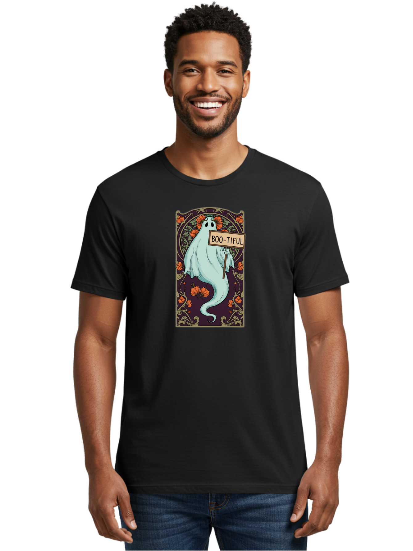 Boo-Tiful-Ghost-5 Men'S Graphic Tee, 100% Cotton, Comfortable Casual Summer Wear, Machine Washable, Vintage Camera, Old Camera, Antique Camera, Black Camera, Classic Photography, Photography Equipment, Nostalgic Device, Film Camera, Camera Art Bak097