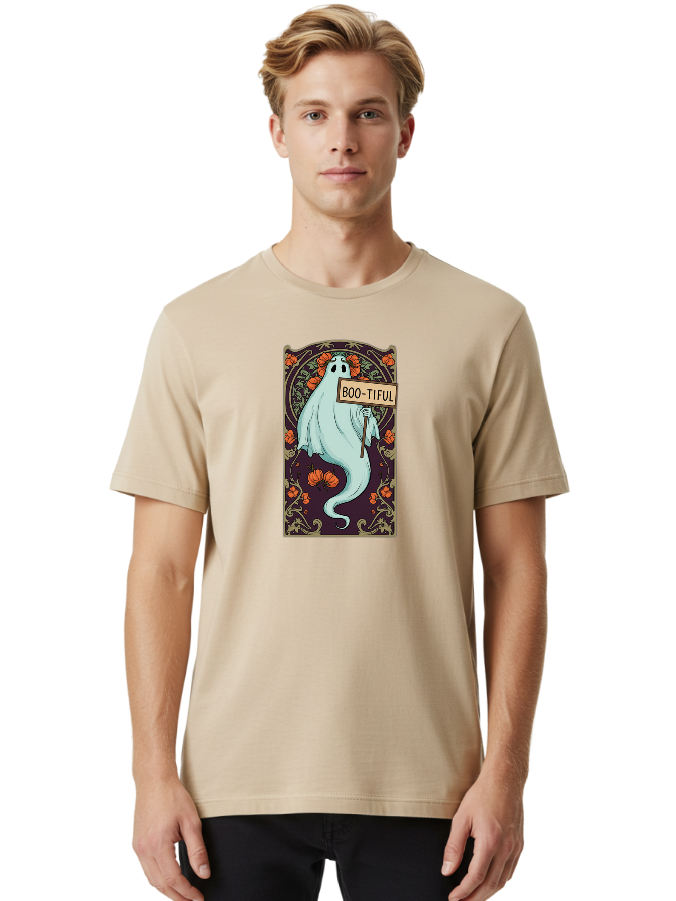 Boo-Tiful-Ghost-5 Men'S Graphic Tee, 100% Cotton, Comfortable Casual Summer Wear, Machine Washable, Vintage Camera, Old Camera, Antique Camera, Black Camera, Classic Photography, Photography Equipment, Nostalgic Device, Film Camera, Camera Art Bak097