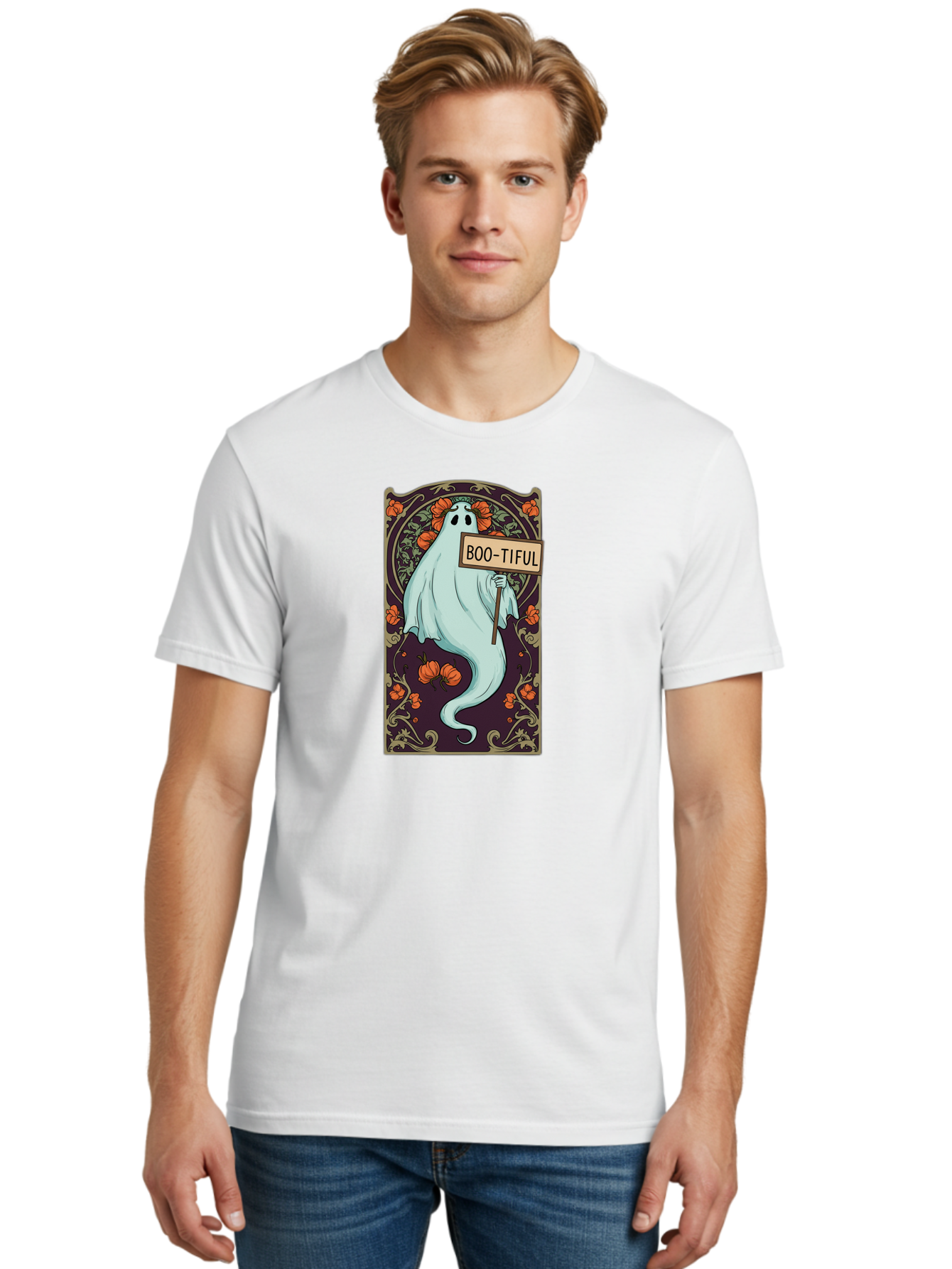 Boo-Tiful-Ghost-5 Men'S Graphic Tee, 100% Cotton, Comfortable Casual Summer Wear, Machine Washable, Vintage Camera, Old Camera, Antique Camera, Black Camera, Classic Photography, Photography Equipment, Nostalgic Device, Film Camera, Camera Art Bak097